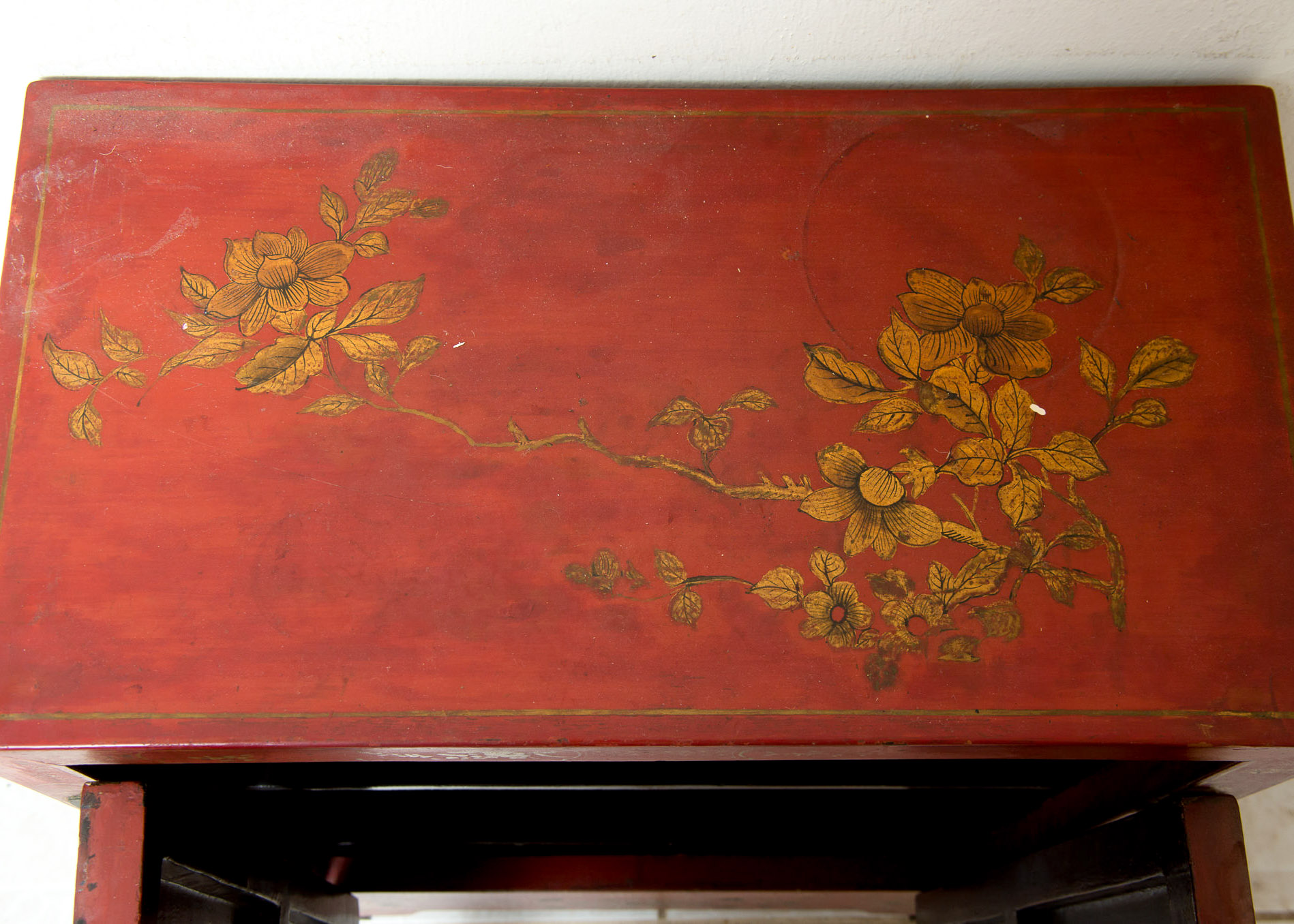 Pair of Vintage Chinese Red Painted Campaign Chests