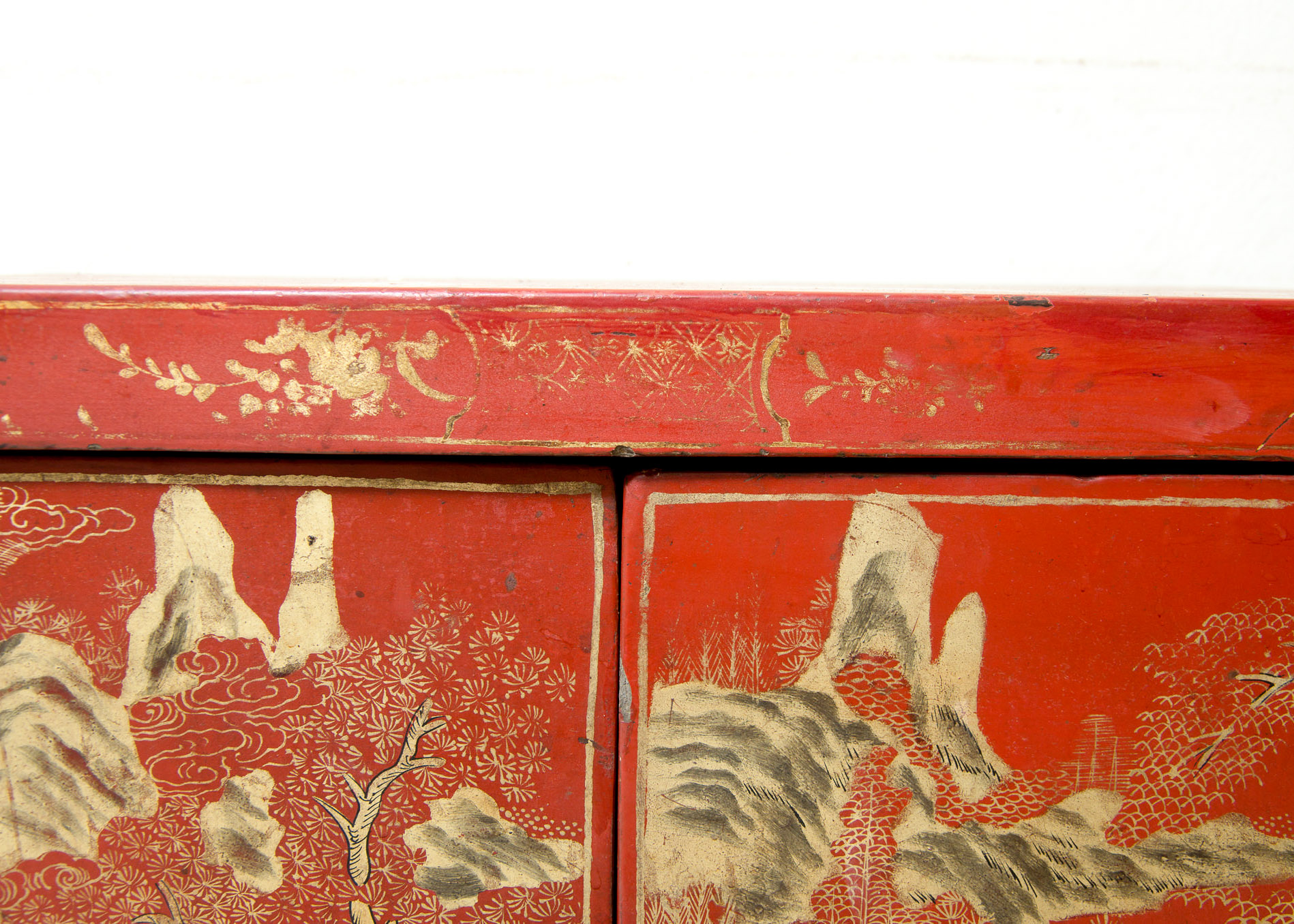 Pair of Vintage Chinese Red Painted Campaign Chests