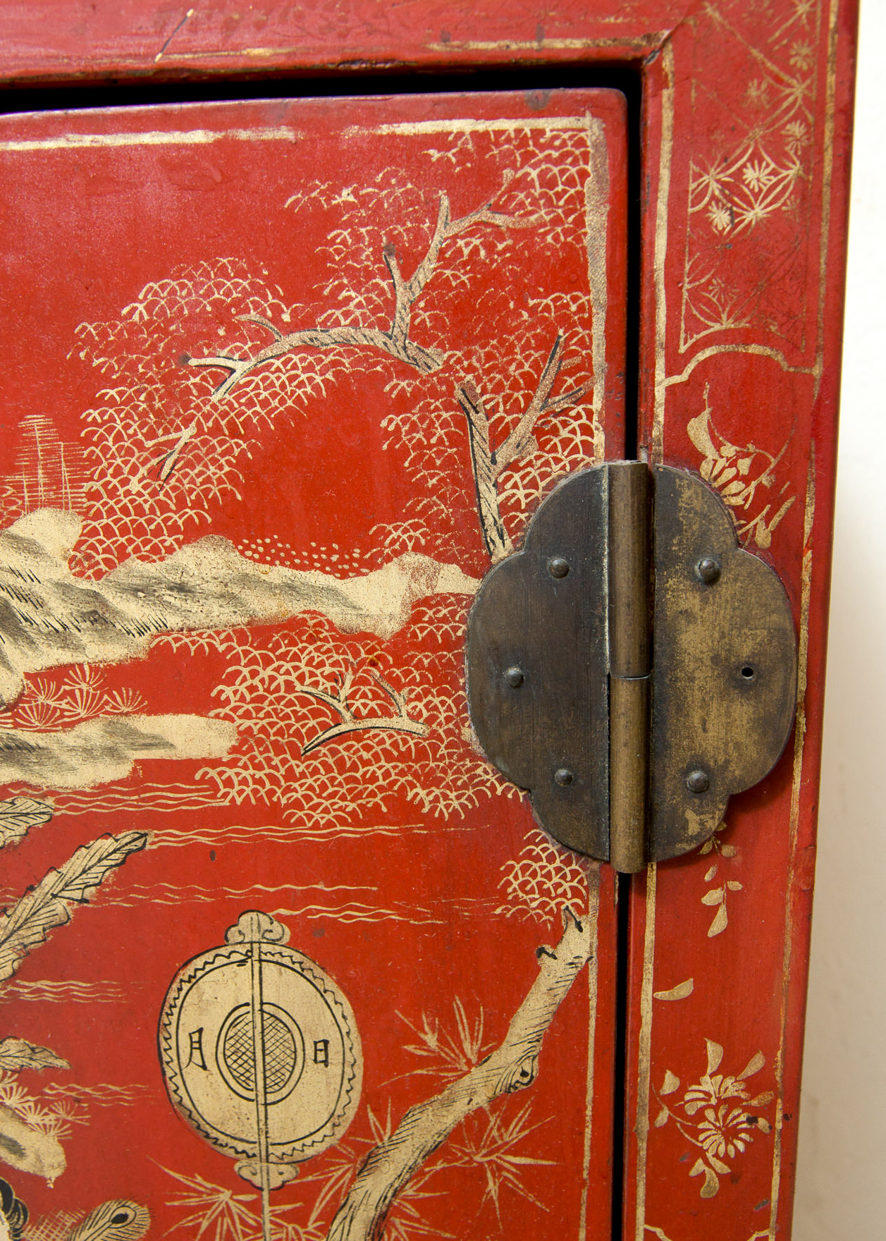Pair of Vintage Chinese Red Painted Campaign Chests