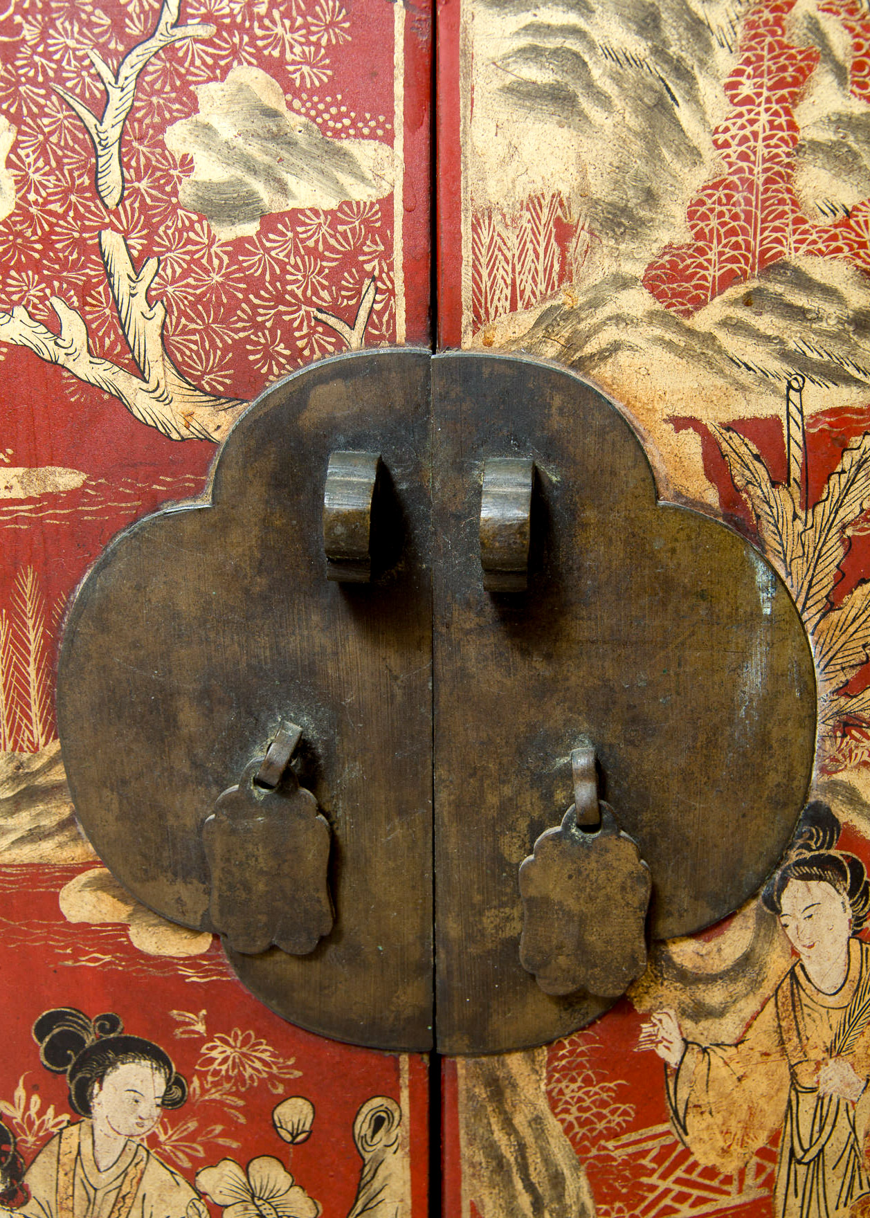 Pair of Vintage Chinese Red Painted Campaign Chests