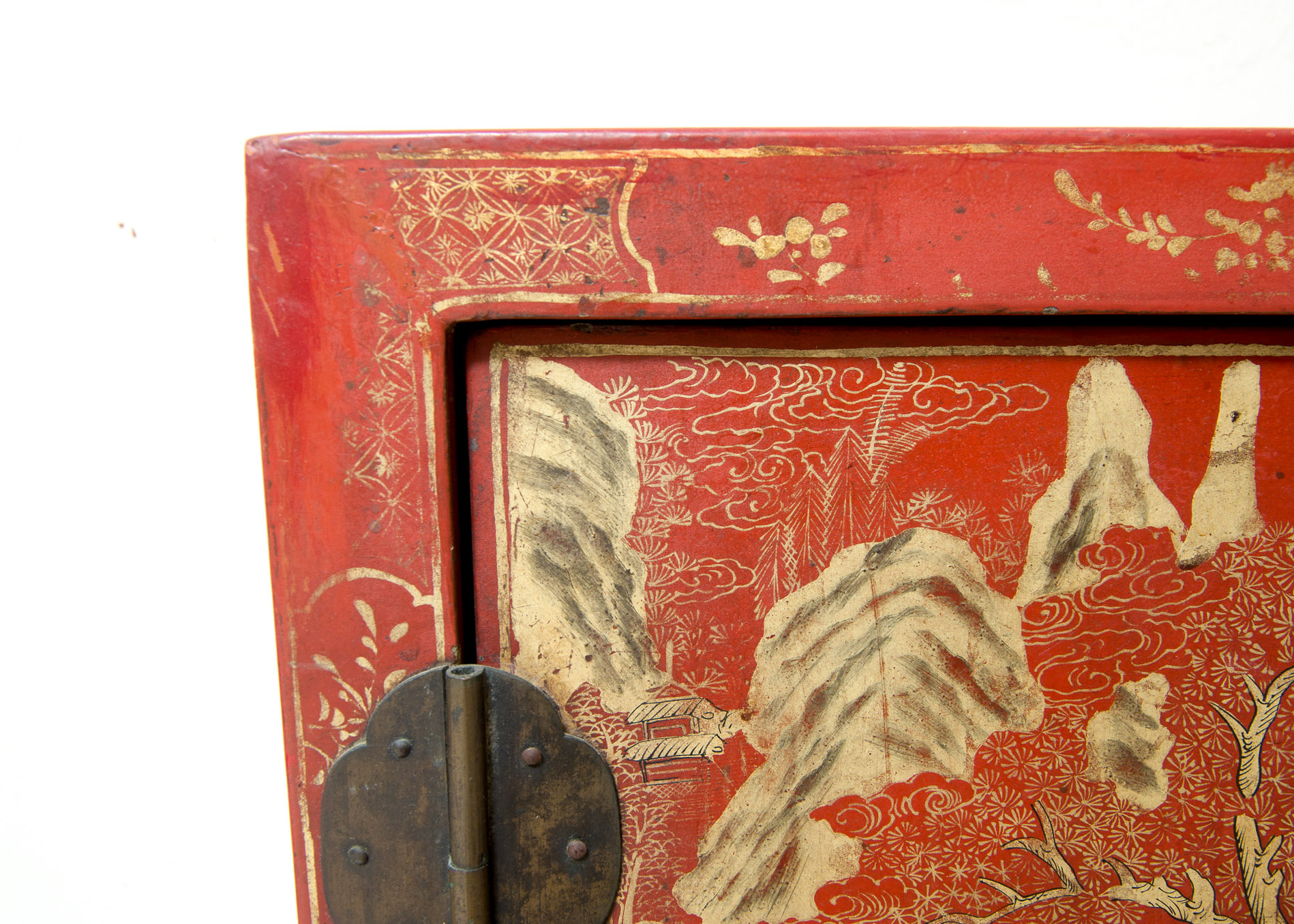 Pair of Vintage Chinese Red Painted Campaign Chests