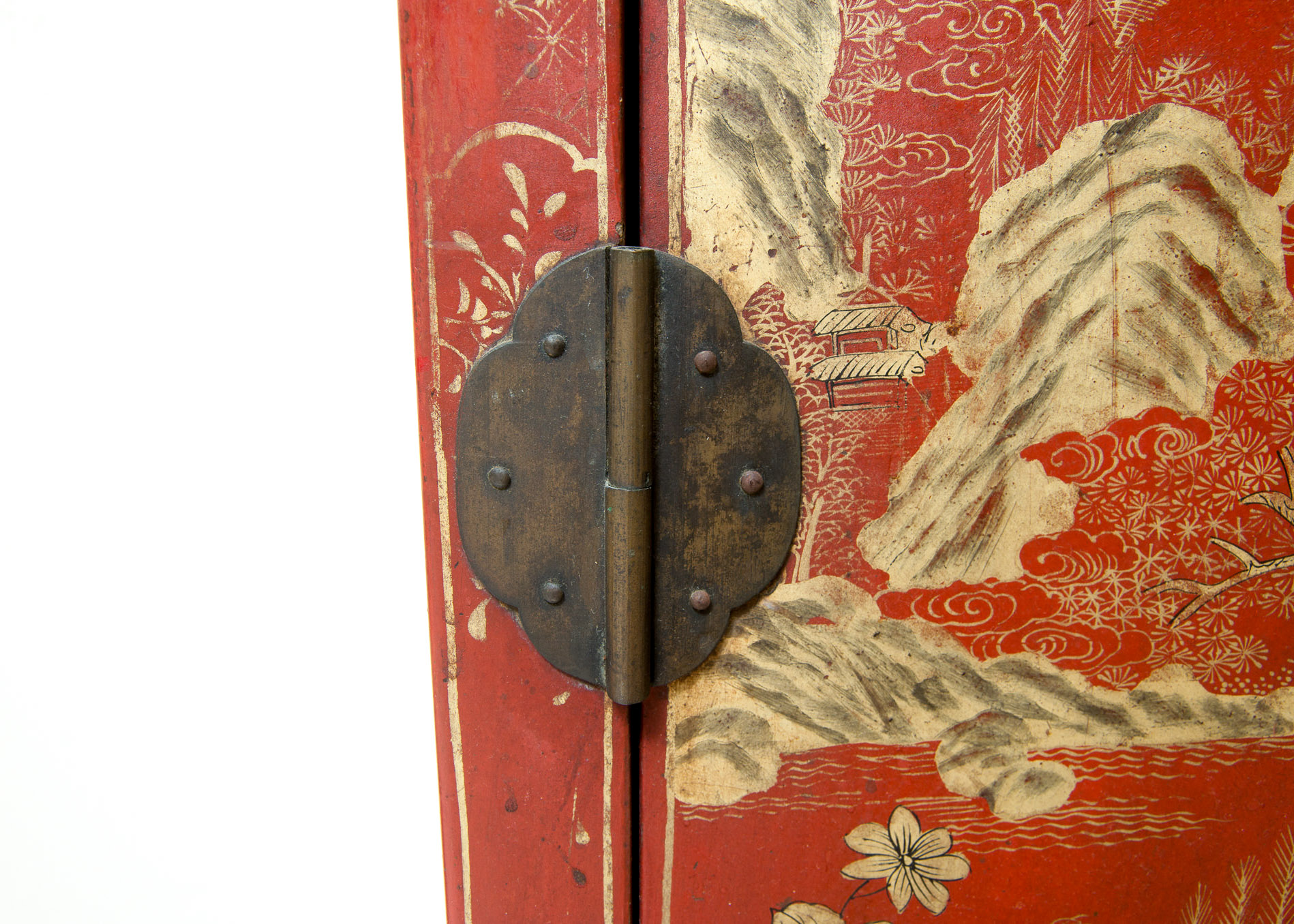 Pair of Vintage Chinese Red Painted Campaign Chests