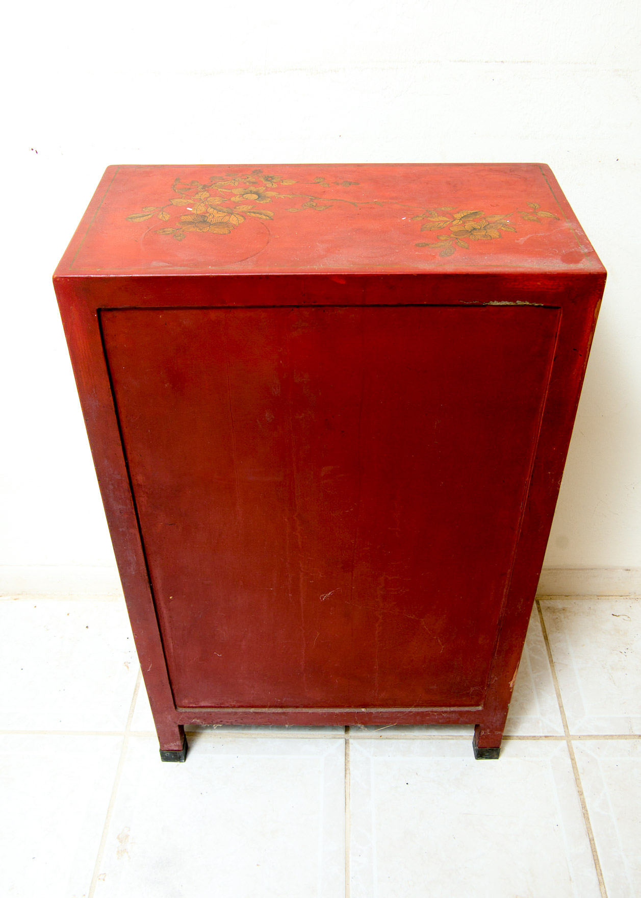 Pair of Vintage Chinese Red Painted Campaign Chests
