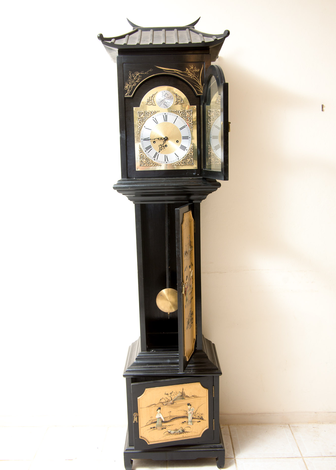 Chinoiserie Grandfather Clock with Pagoda Design
