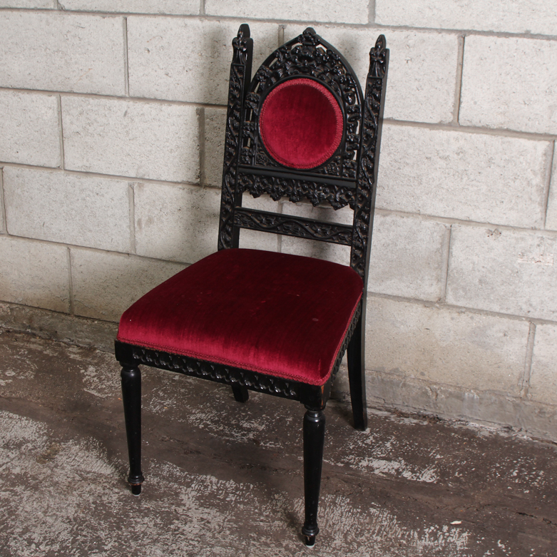 Vintage Wooden Chair with Red Velour Upholstery