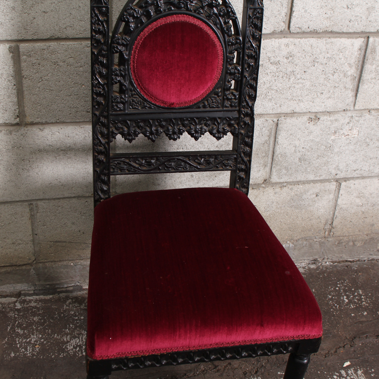 Vintage Wooden Chair with Red Velour Upholstery