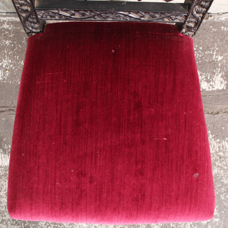 Vintage Wooden Chair with Red Velour Upholstery