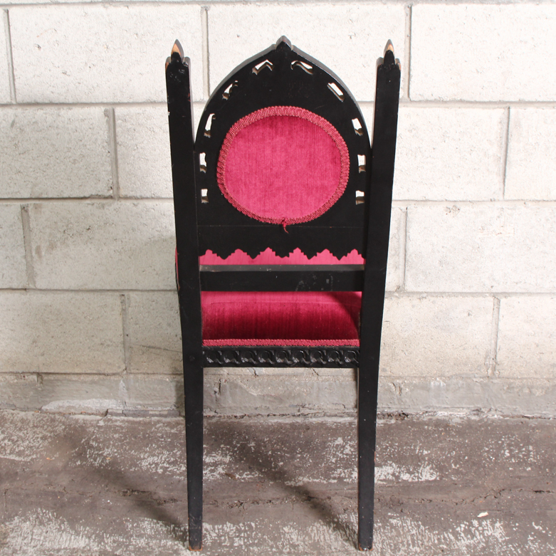 Vintage Wooden Chair with Red Velour Upholstery