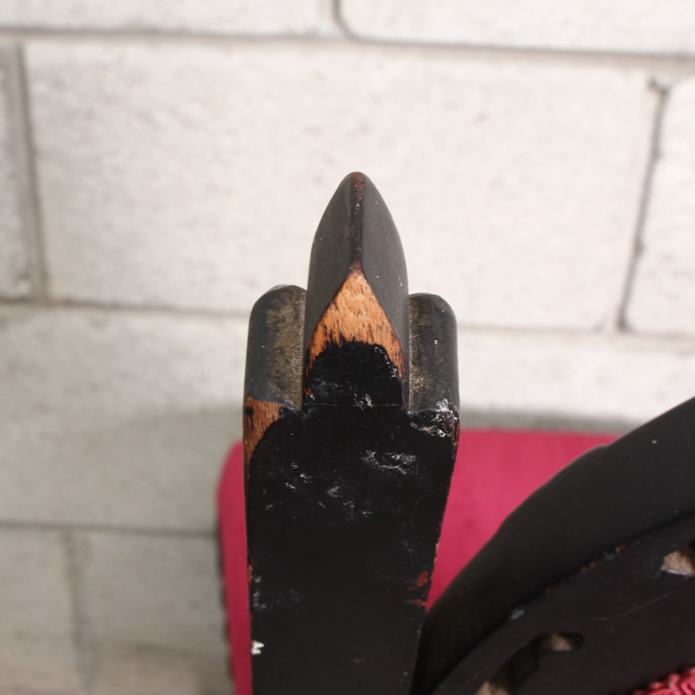 Vintage Wooden Chair with Red Velour Upholstery