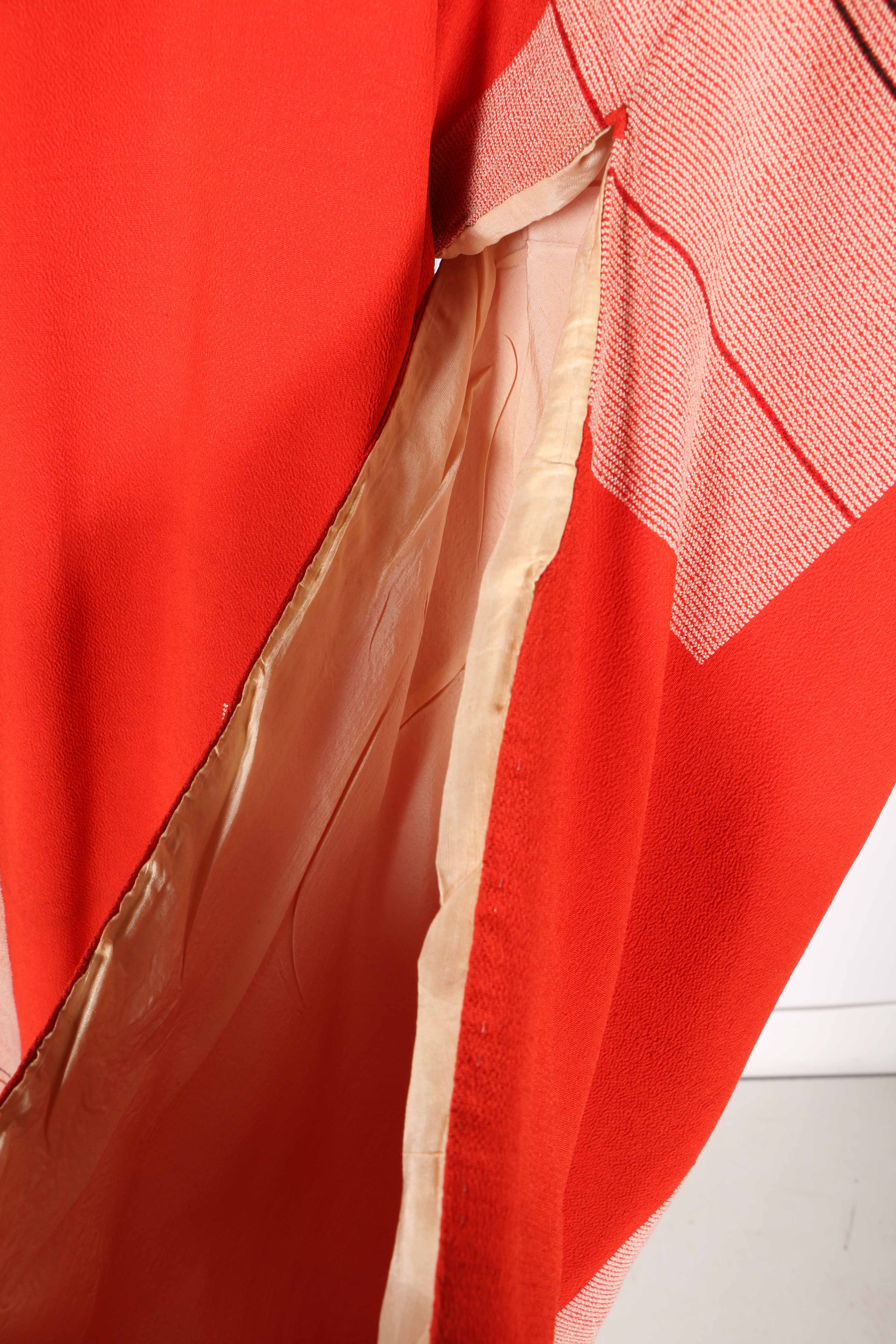 Red and Pink Block Patterned Komon Kimono