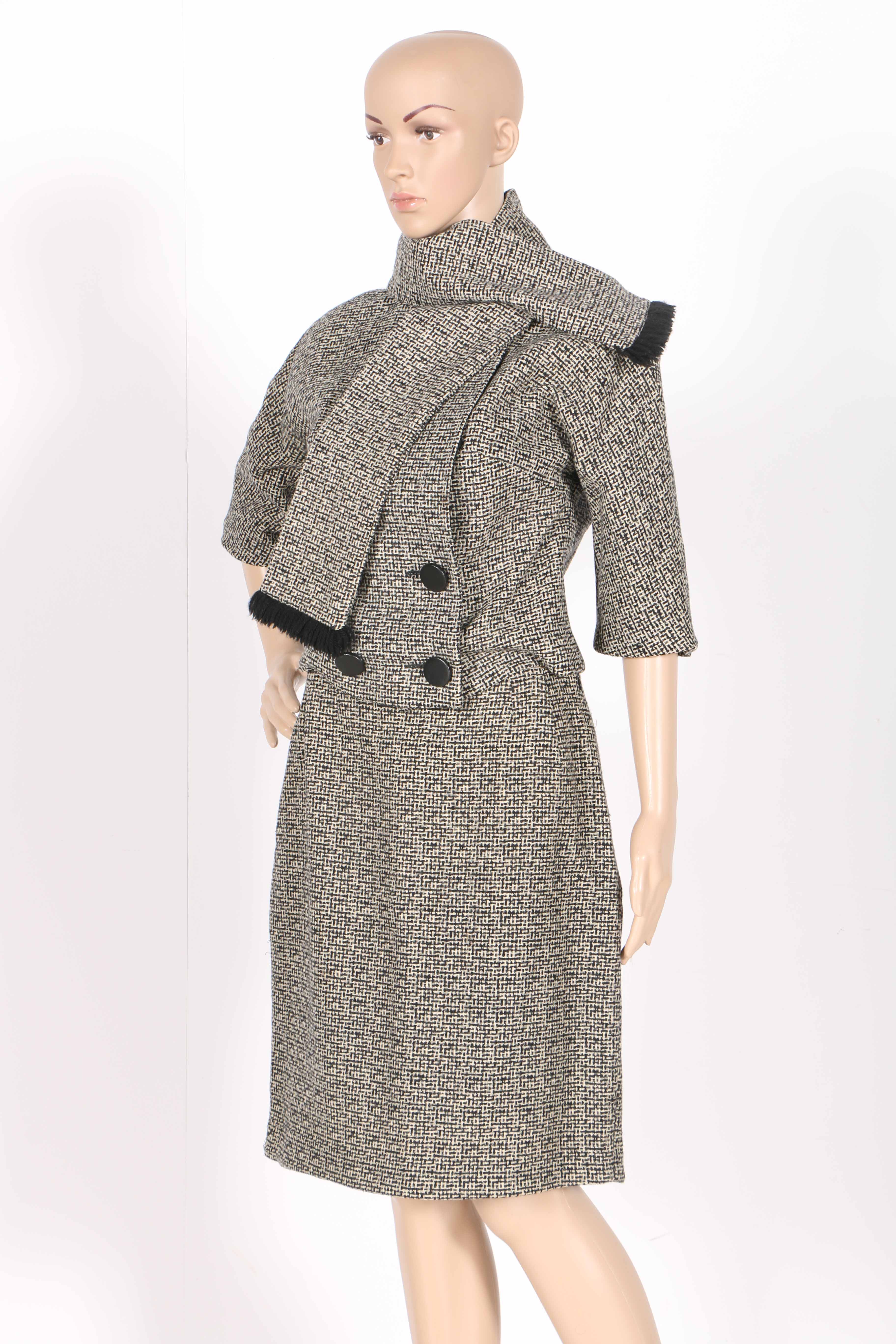 Phyllis Wool Suit with Skirt and Scarf