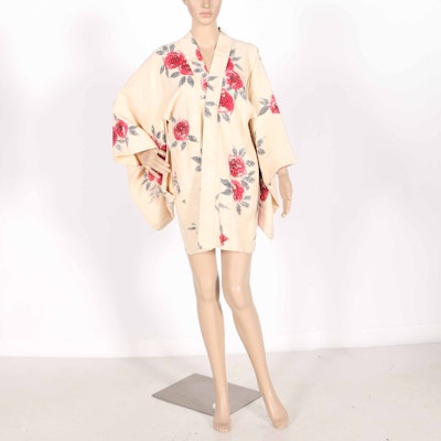 Creme and Red Floral Haori Jacket Creme and Red Floral Haori Jacket