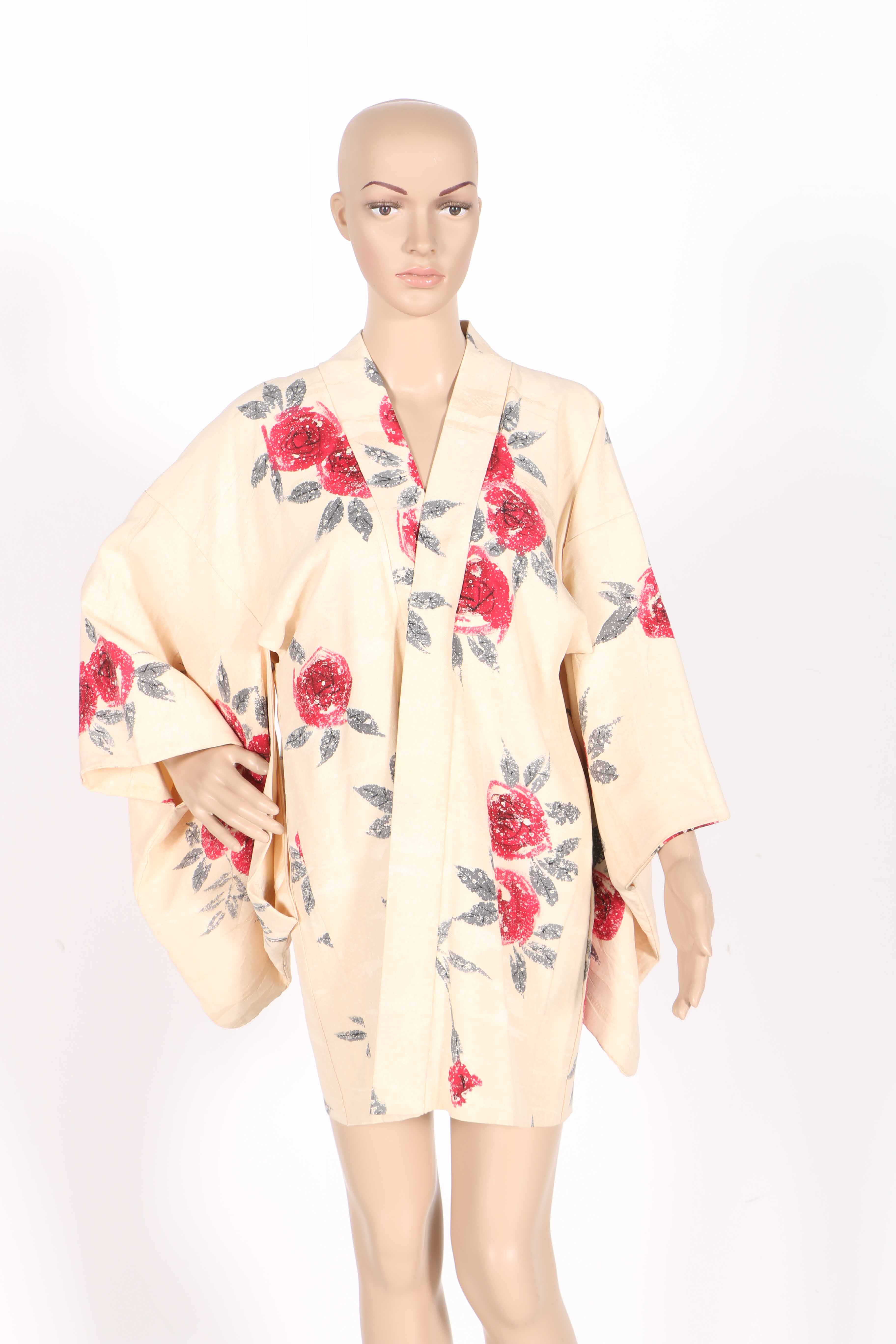 Creme and Red Floral Haori Jacket