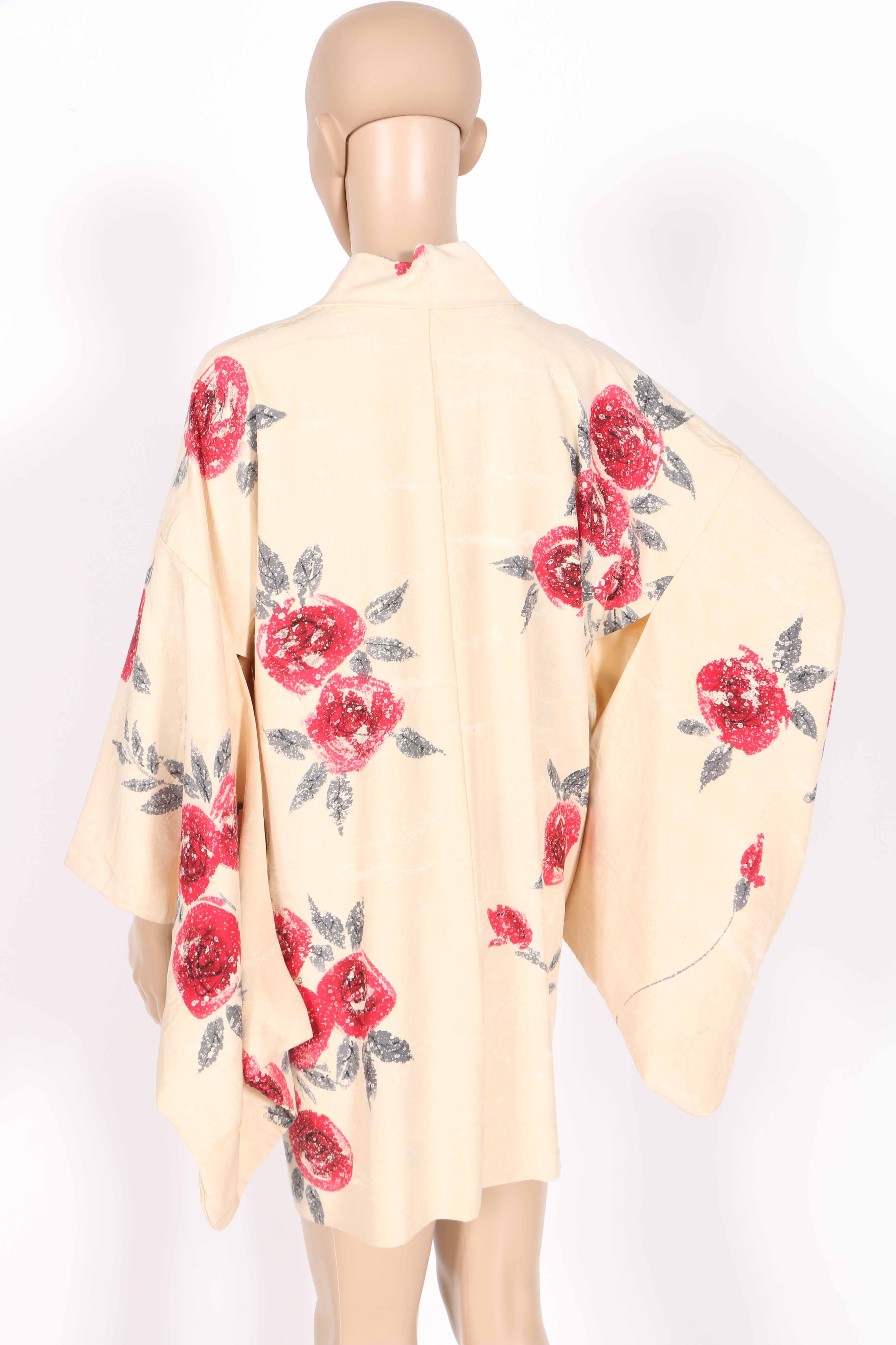 Creme and Red Floral Haori Jacket