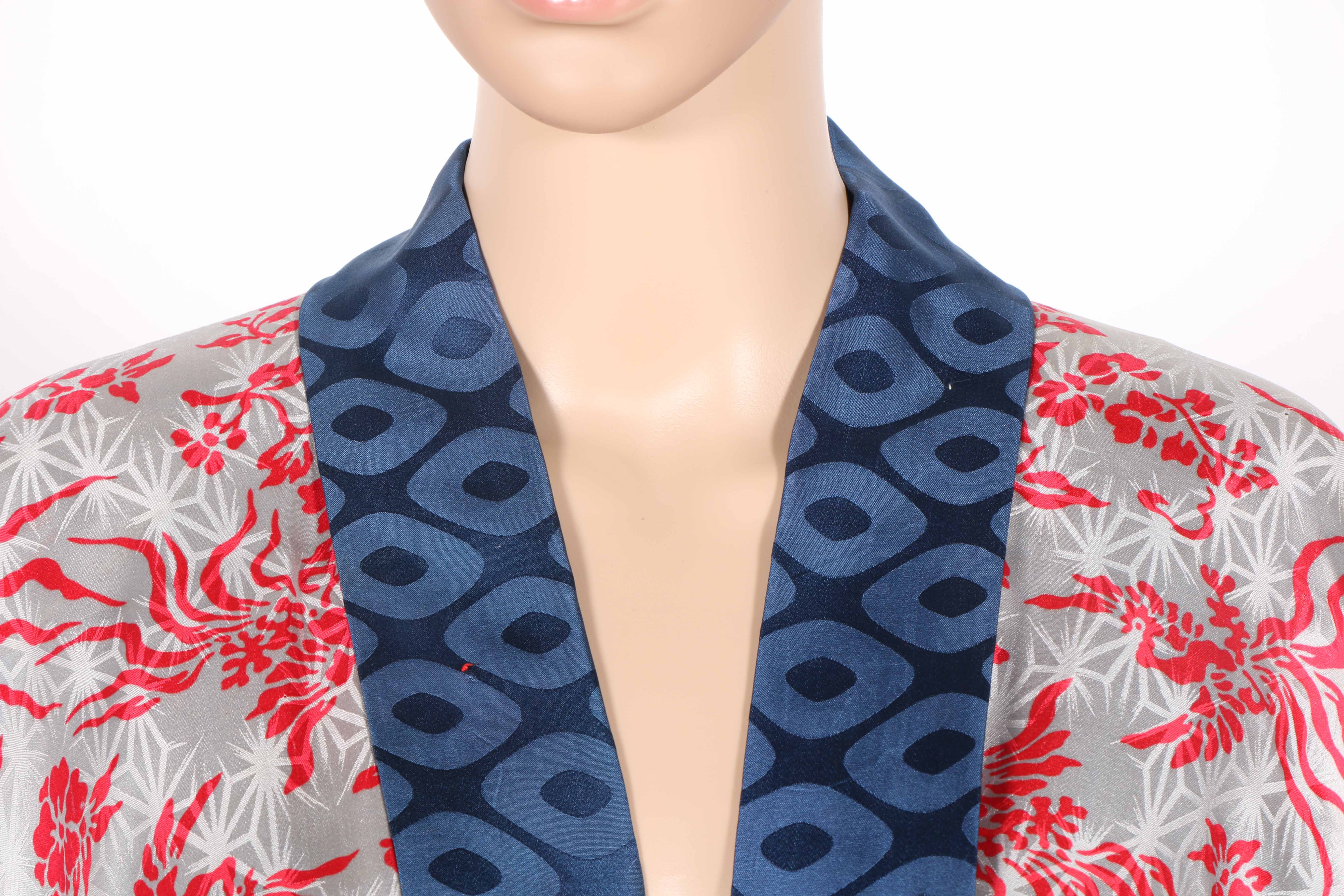 Women's Red and Blue Patterned Haori Jacket