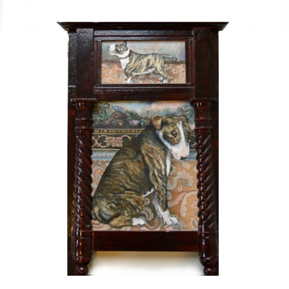 Original Signed Dog Portraits in Antique Style Frame