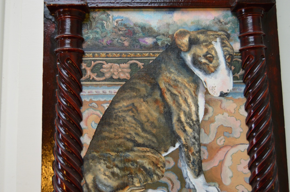 Original Signed Dog Portraits in Antique Style Frame