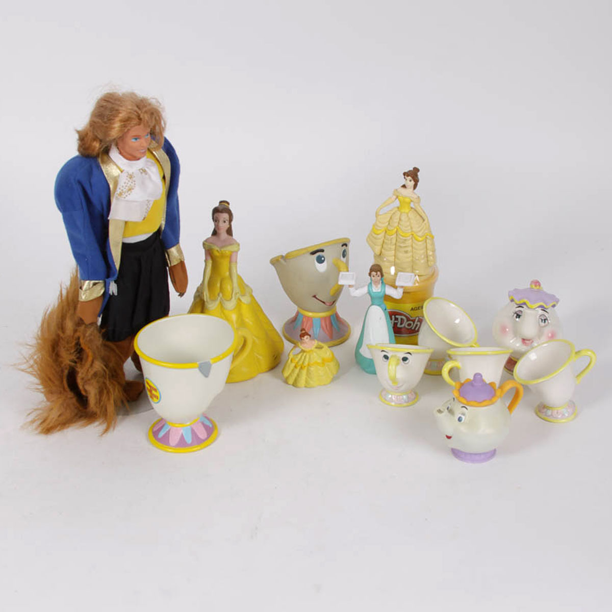 Collection of Beauty and The Beast Dolls, Tea Set and Figurines
