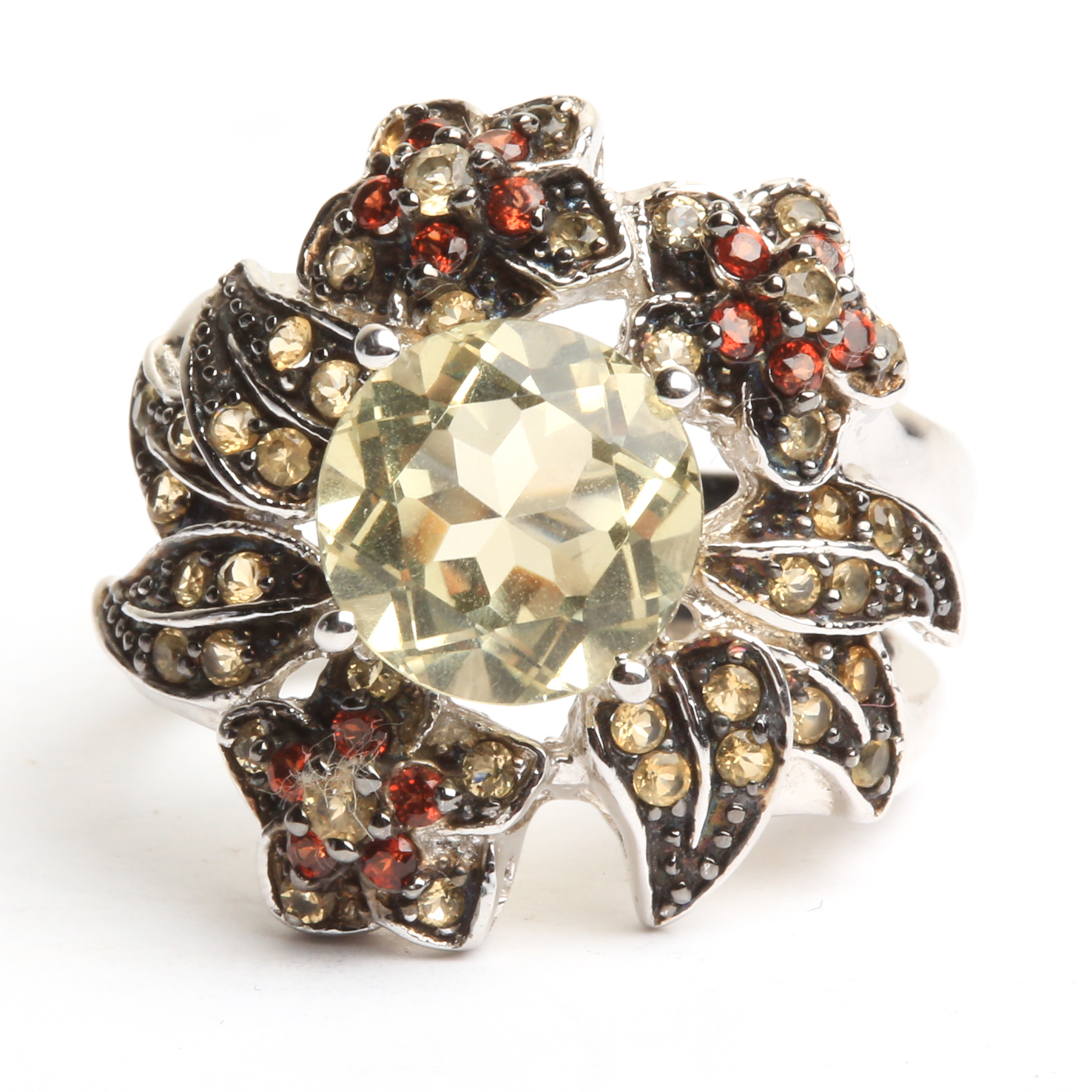 Sterling Silver Ring with Citrine and Garnet