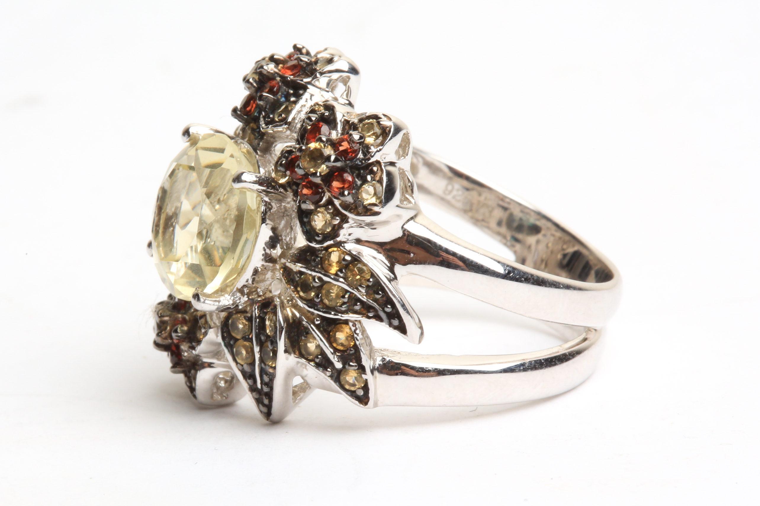 Sterling Silver Ring with Citrine and Garnet