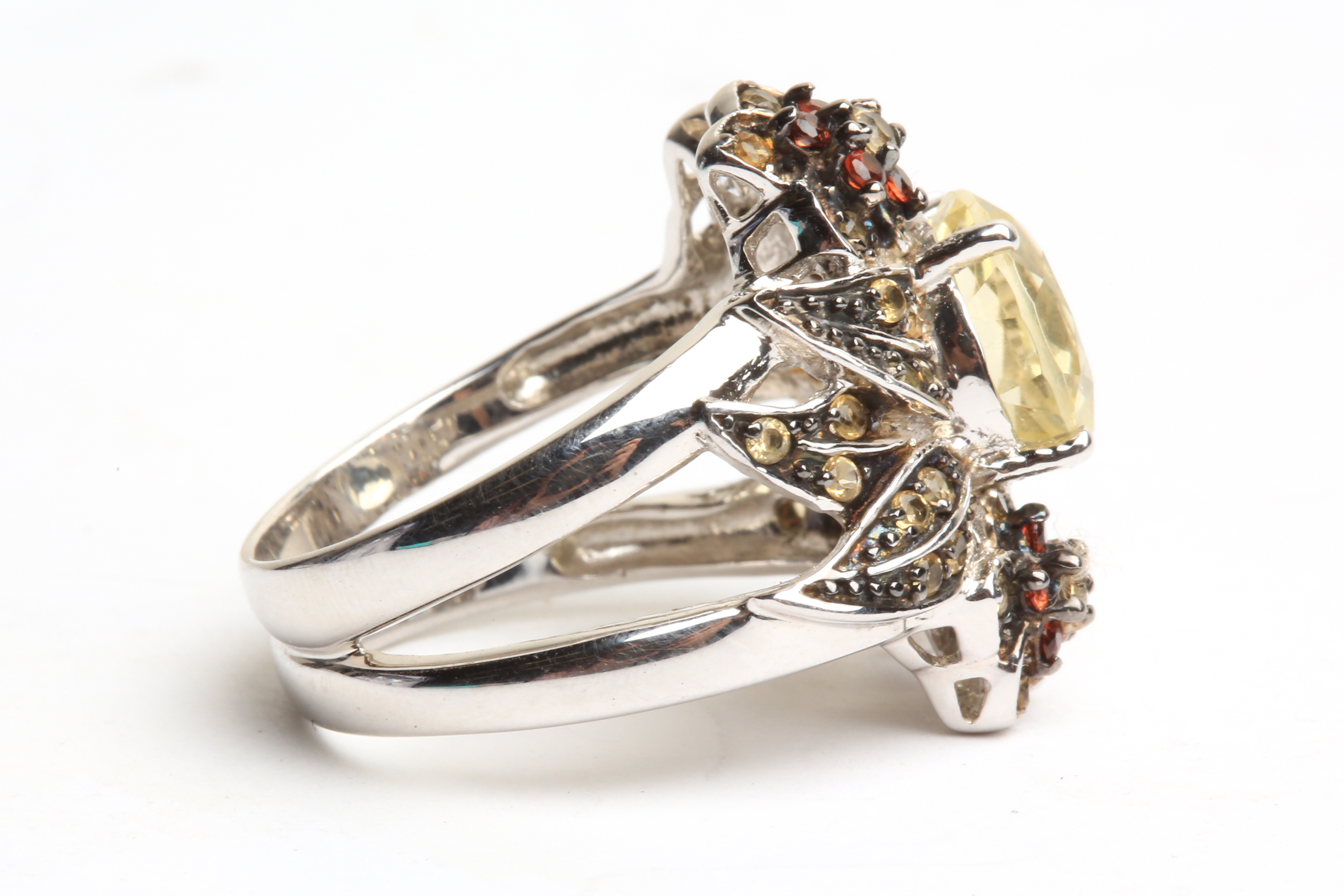 Sterling Silver Ring with Citrine and Garnet