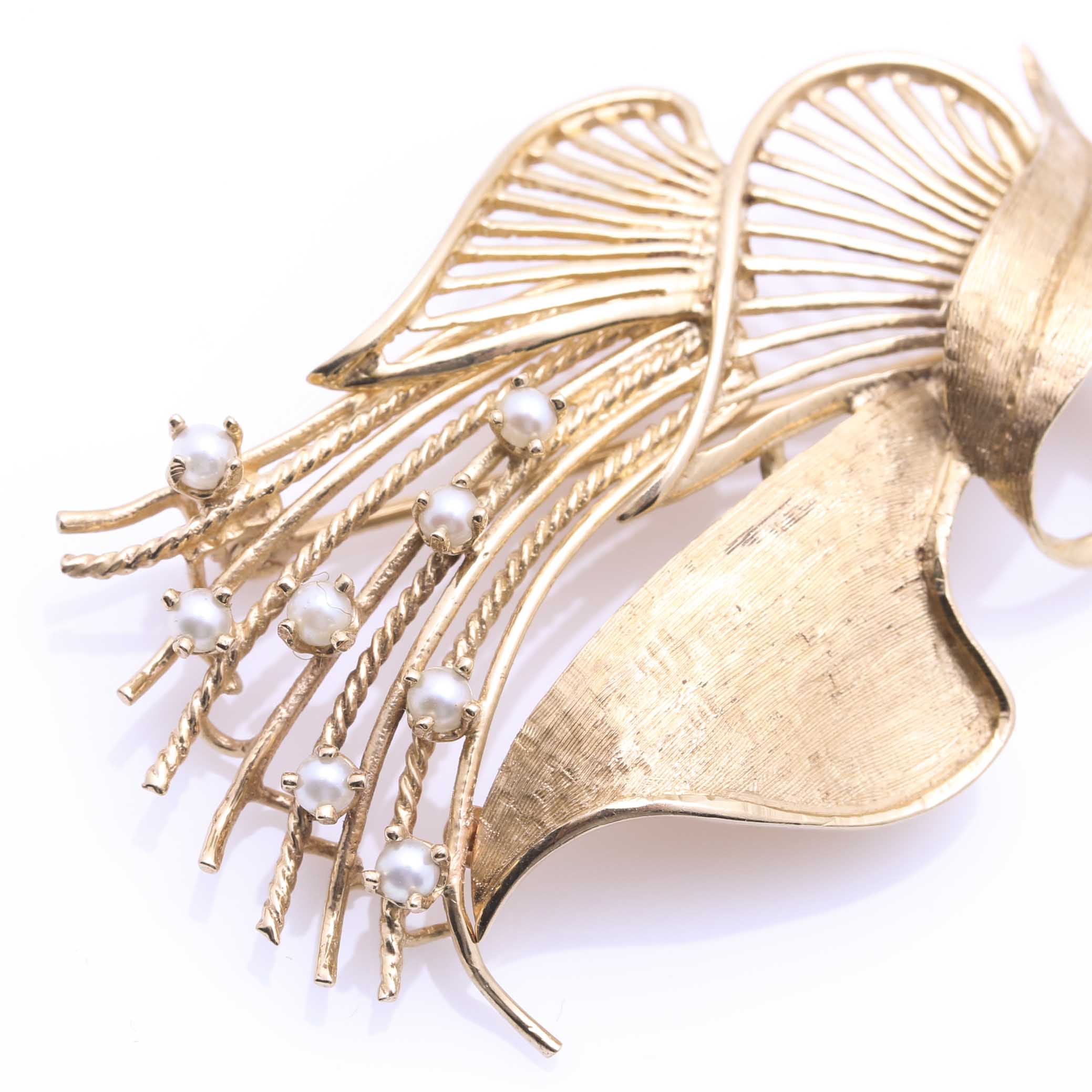 14K Yellow Gold Pearl Brooch