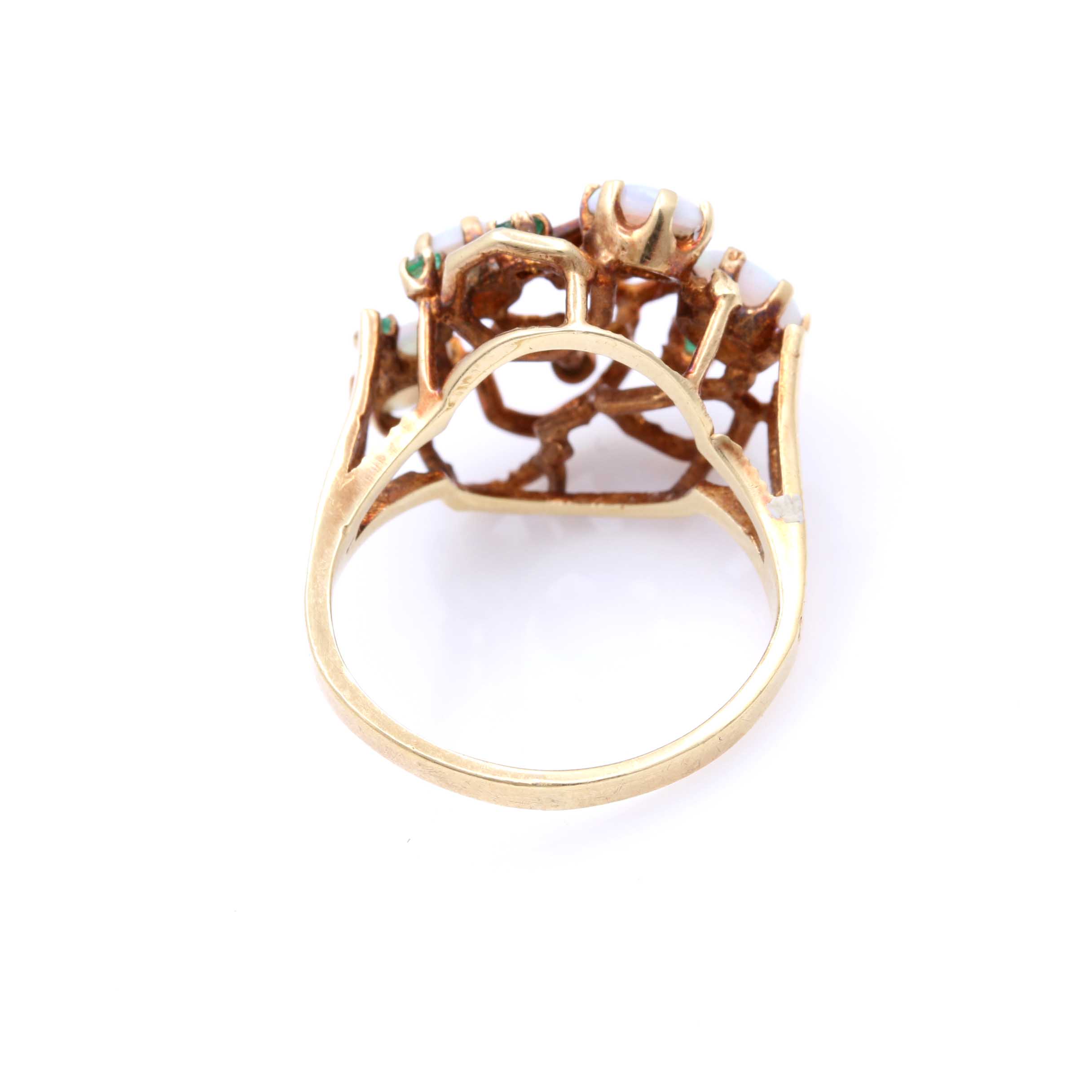 14K Yellow Gold Opal, Emerald and Diamond Cocktail Ring