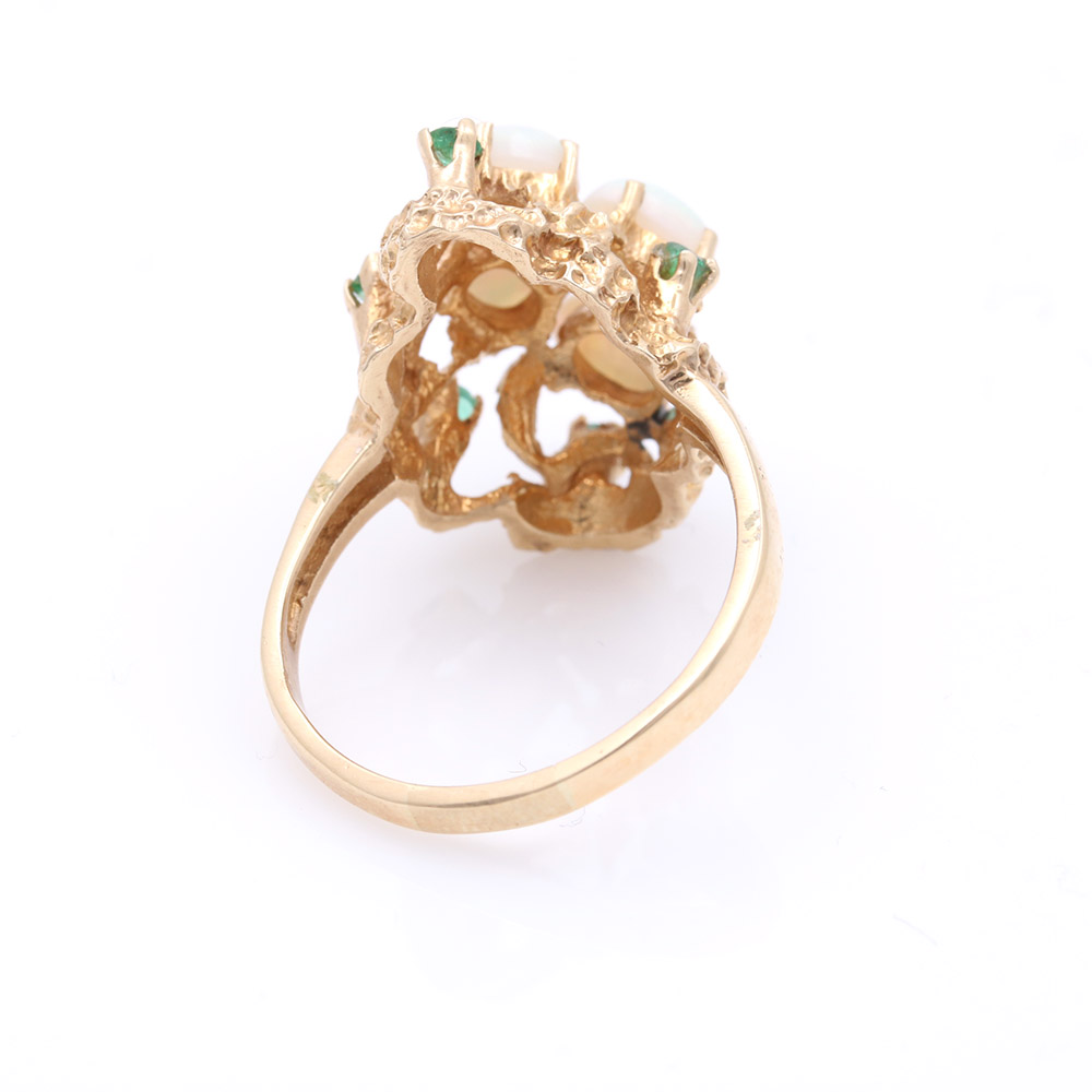 14K Yellow Gold Opal and Emerald Ring