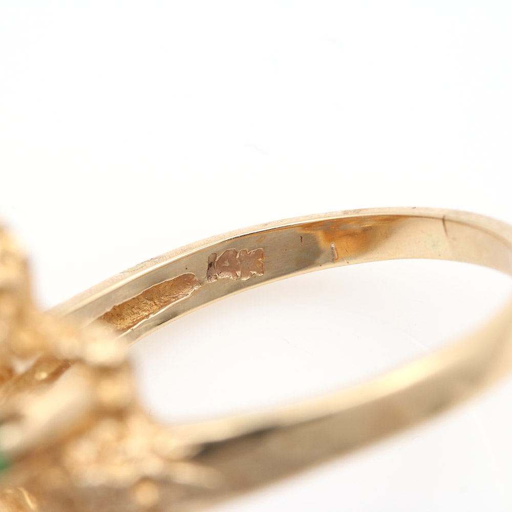14K Yellow Gold Opal and Emerald Ring