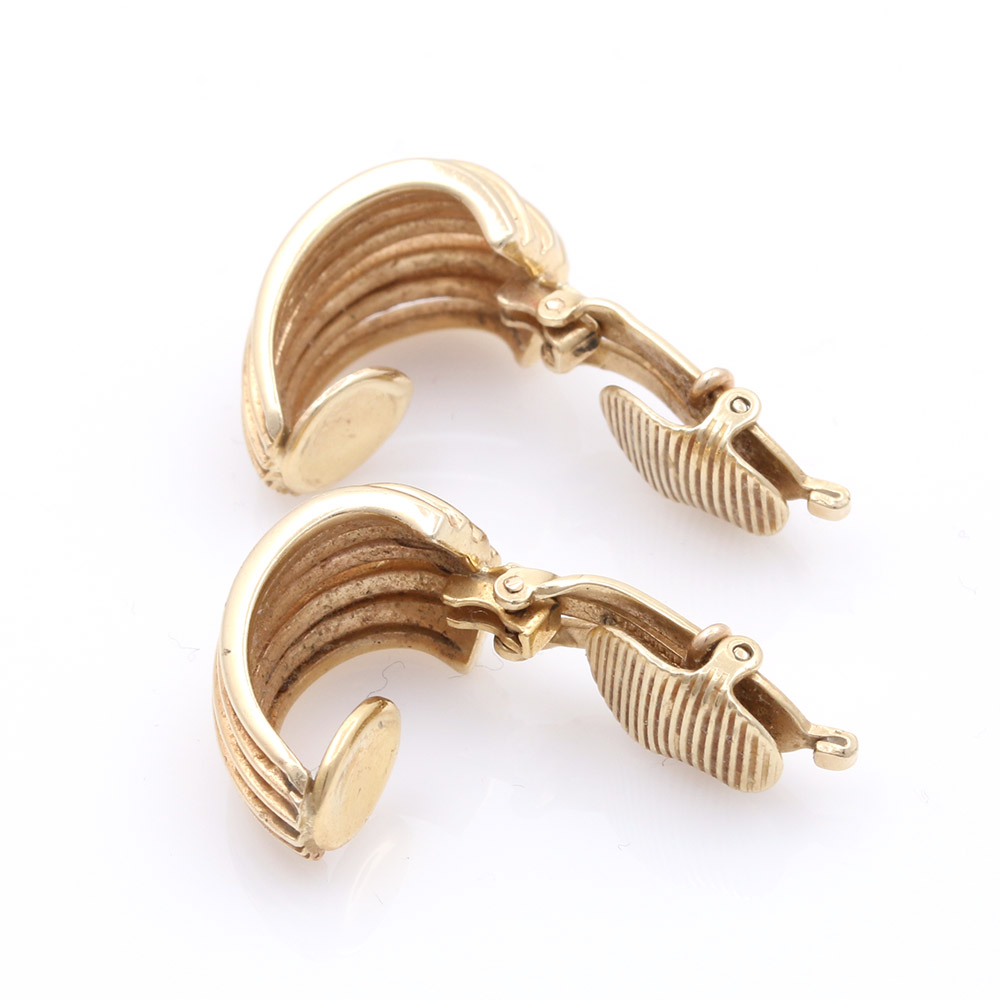 14K Yellow Gold Fanned Clip-On Earrings