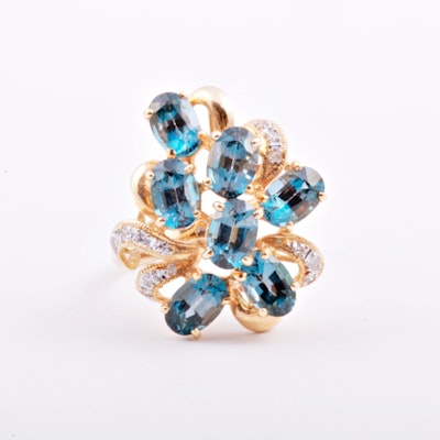 14K Yellow Gold Topaz and Diamond Ring 14K Yellow Gold Topaz and Diamond Ring