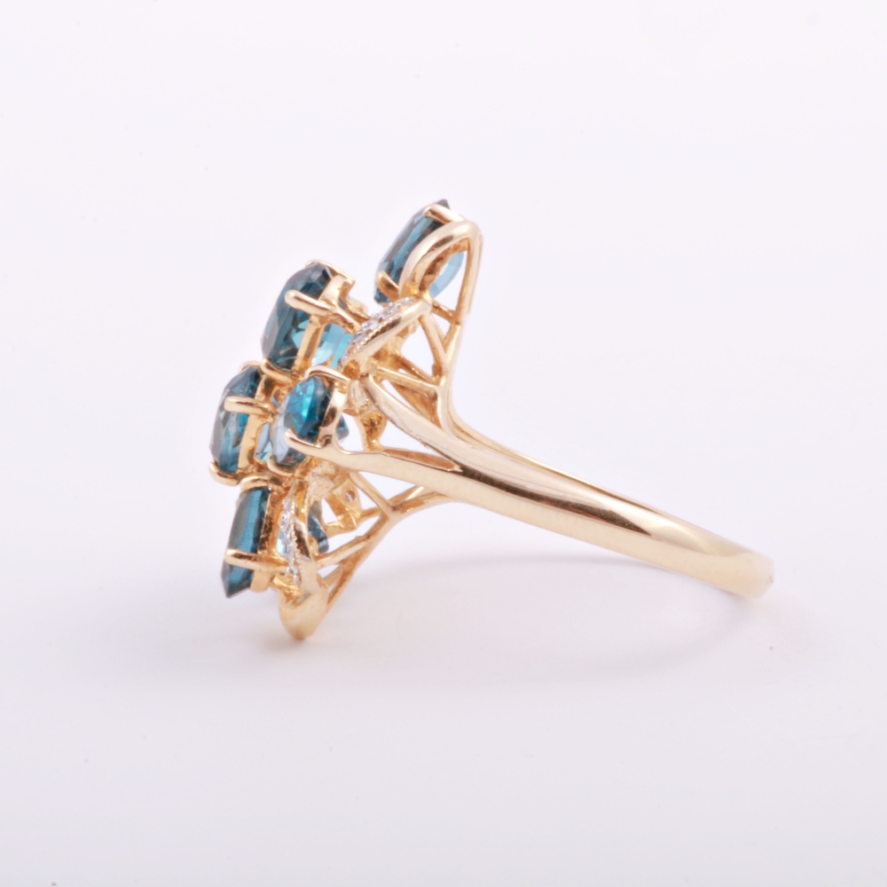 14K Yellow Gold Topaz and Diamond Ring