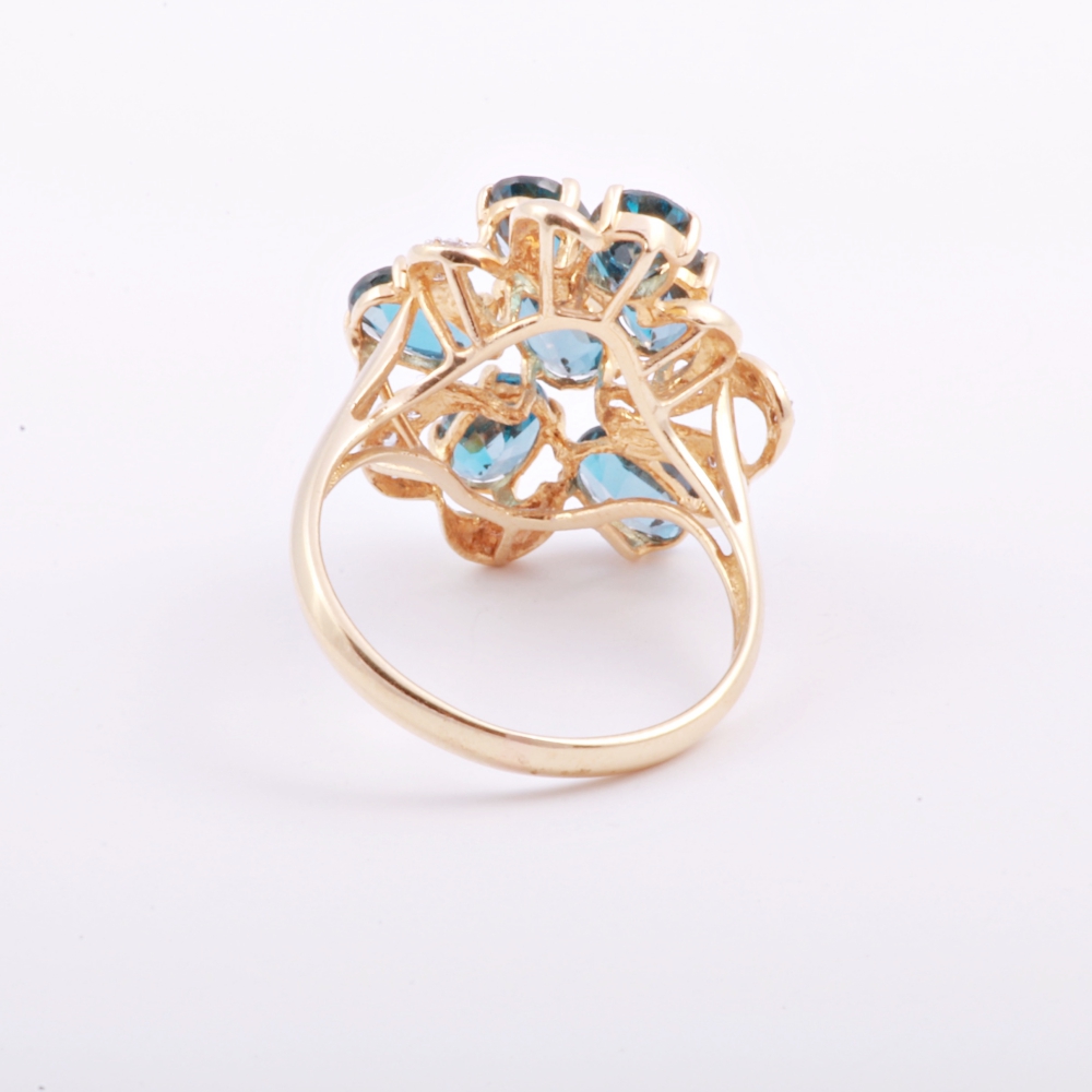 14K Yellow Gold Topaz and Diamond Ring