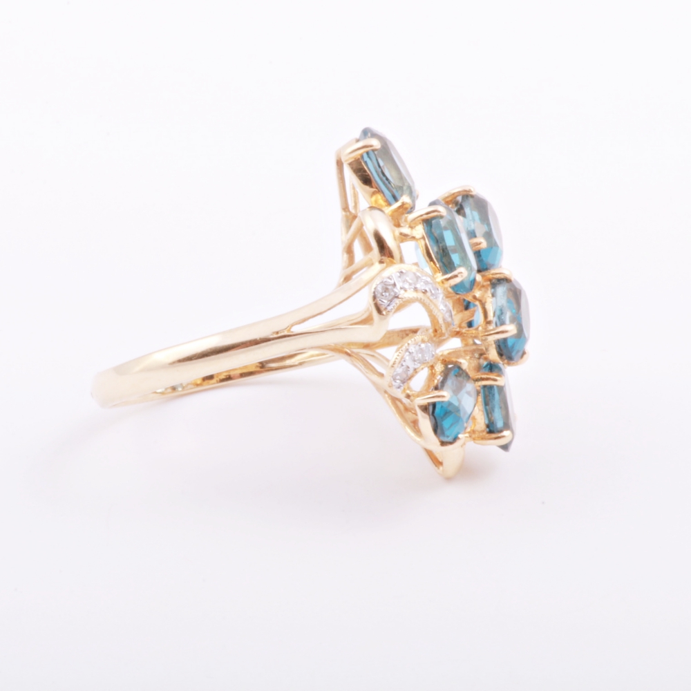 14K Yellow Gold Topaz and Diamond Ring