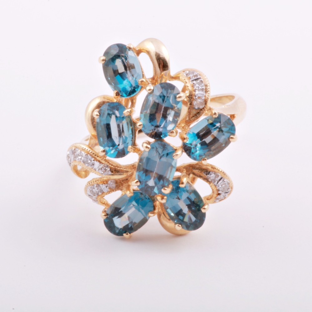 14K Yellow Gold Topaz and Diamond Ring