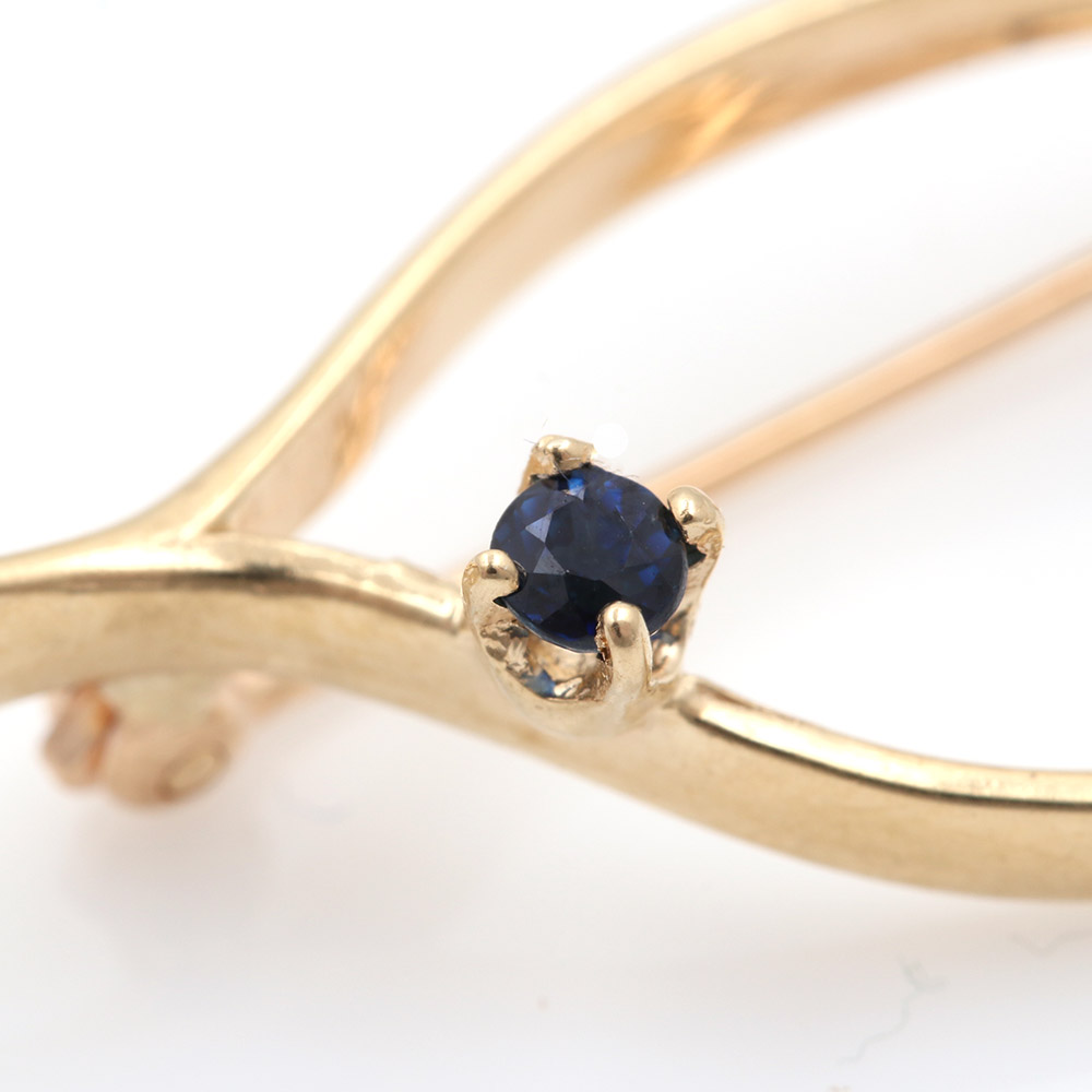 14K Yellow Gold Sapphire Wishbone Pin