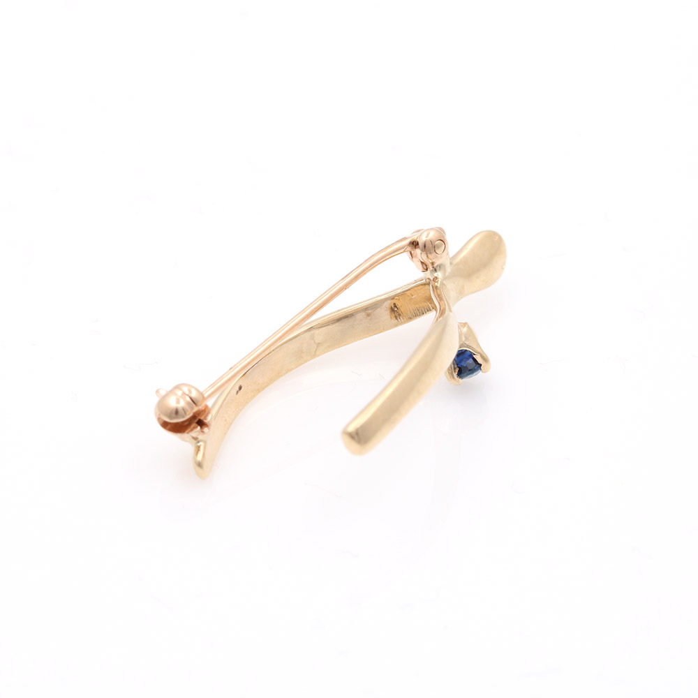 14K Yellow Gold Sapphire Wishbone Pin