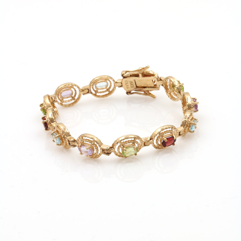 Gold Tone Sterling Silver Gemstone Bracelet