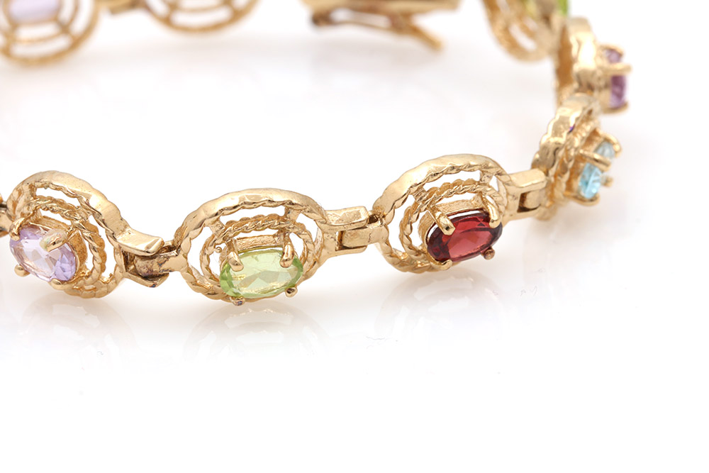 Gold Tone Sterling Silver Gemstone Bracelet