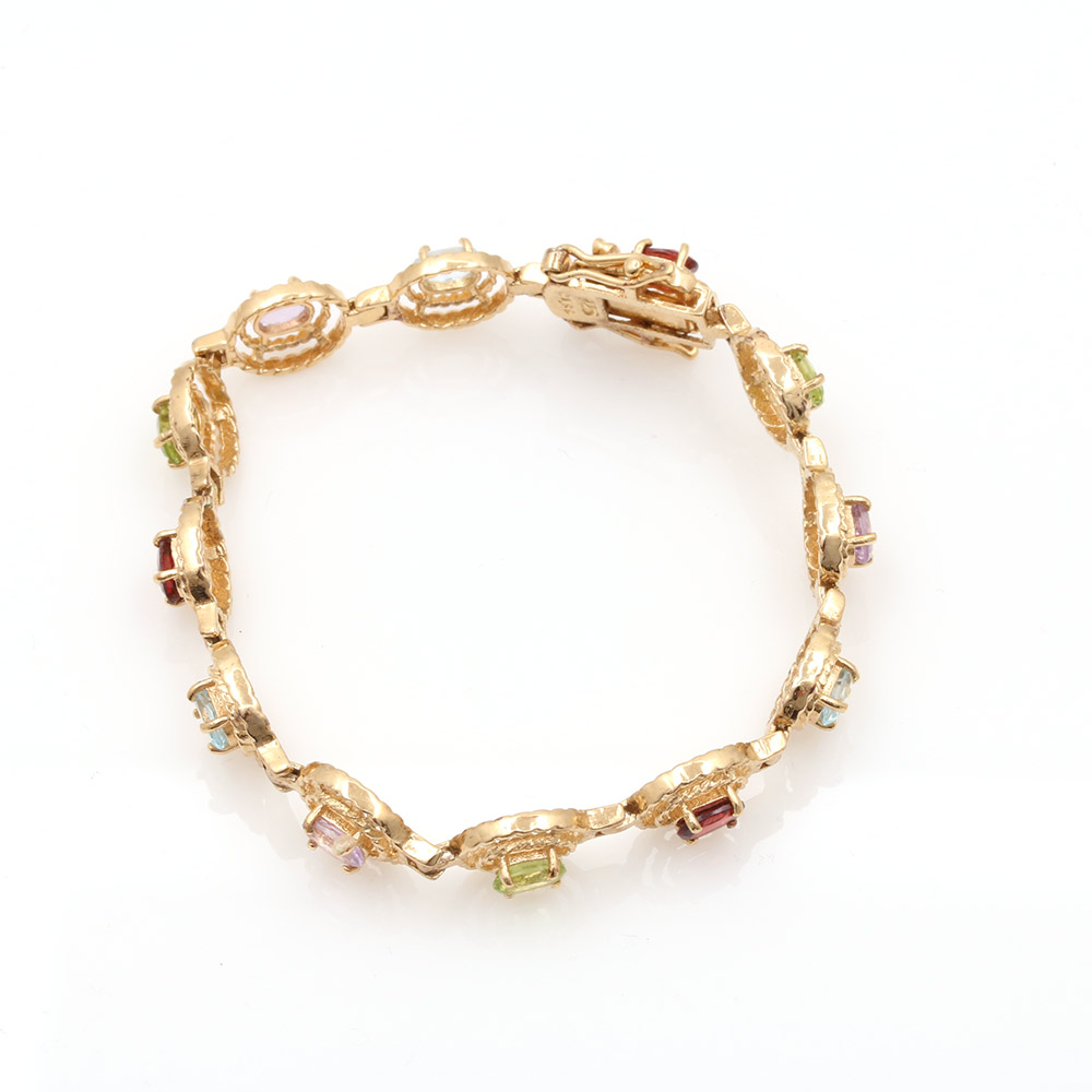 Gold Tone Sterling Silver Gemstone Bracelet