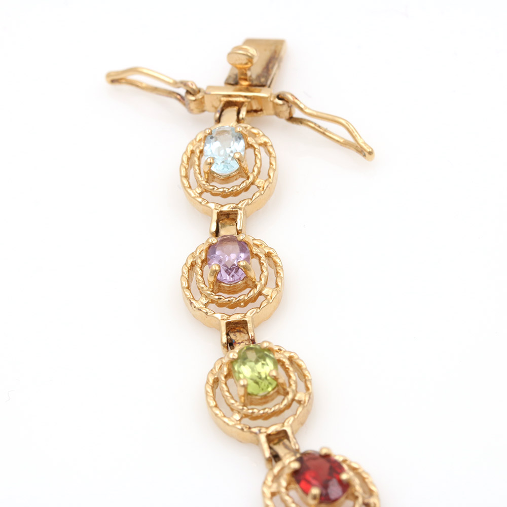 Gold Tone Sterling Silver Gemstone Bracelet