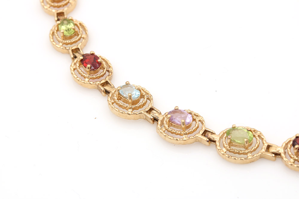 Gold Tone Sterling Silver Gemstone Bracelet