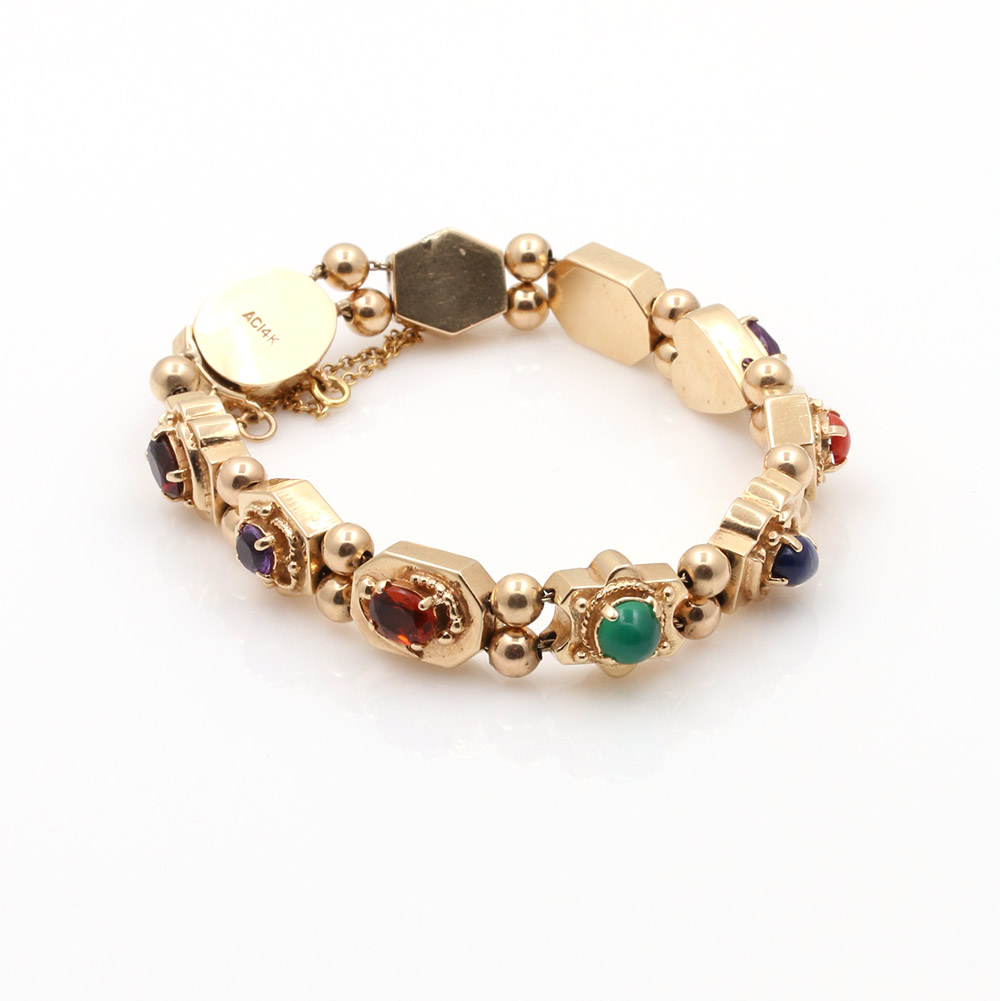 14K Yellow Gold Bracelet with Placed Gemstone
