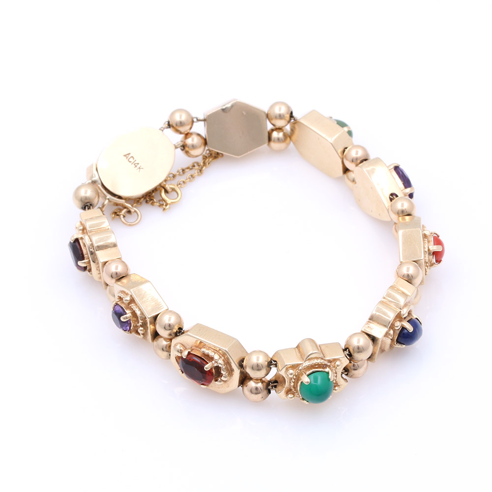 14K Yellow Gold Bracelet with Placed Gemstone
