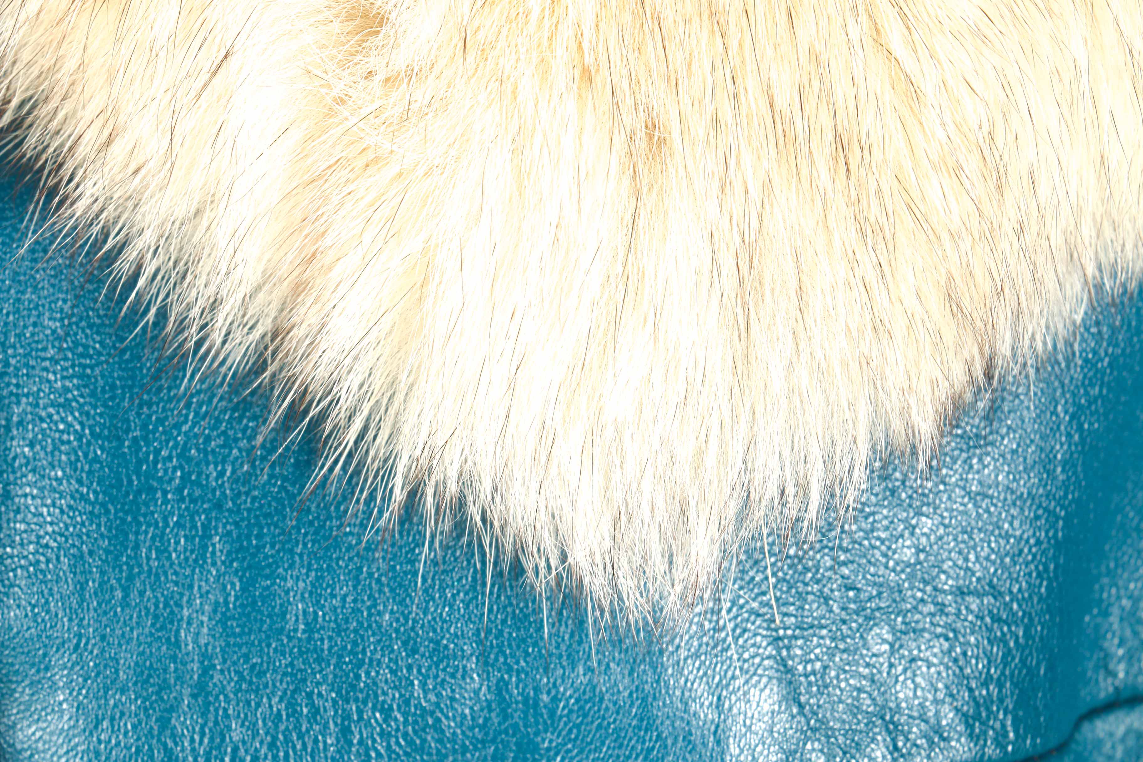 Blue Leather Coat with Faux Fur Collar