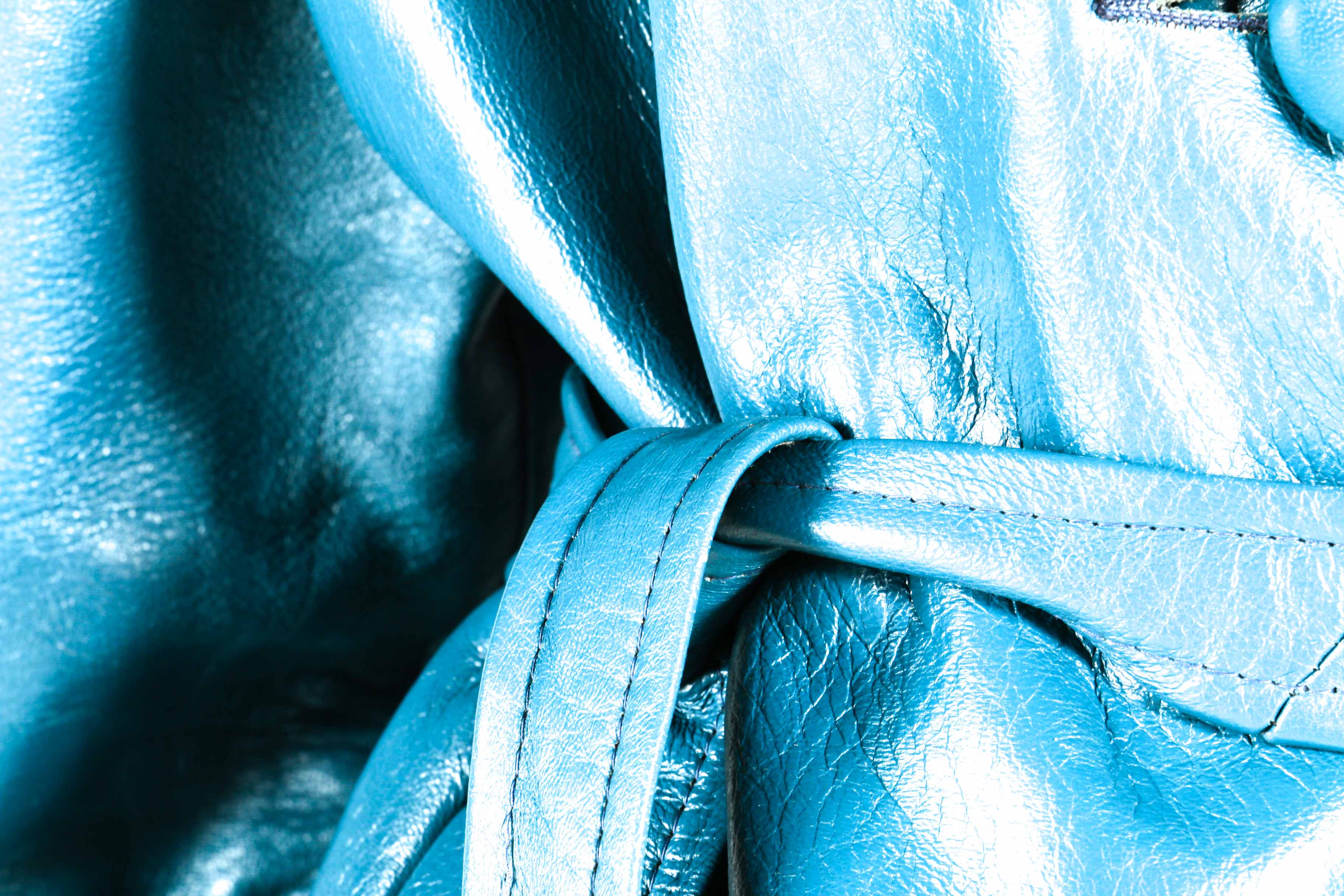 Blue Leather Coat with Faux Fur Collar