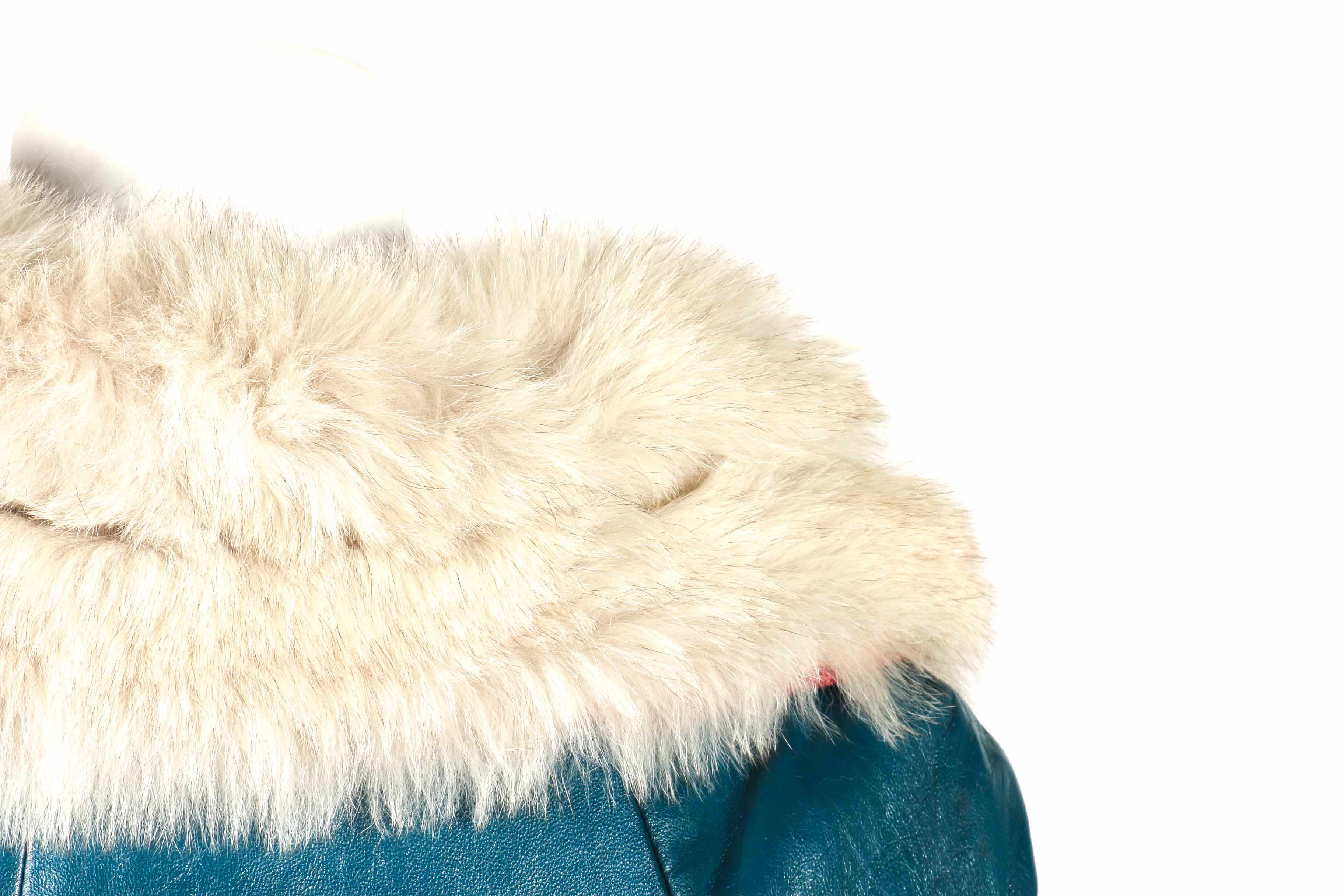 Blue Leather Coat with Faux Fur Collar