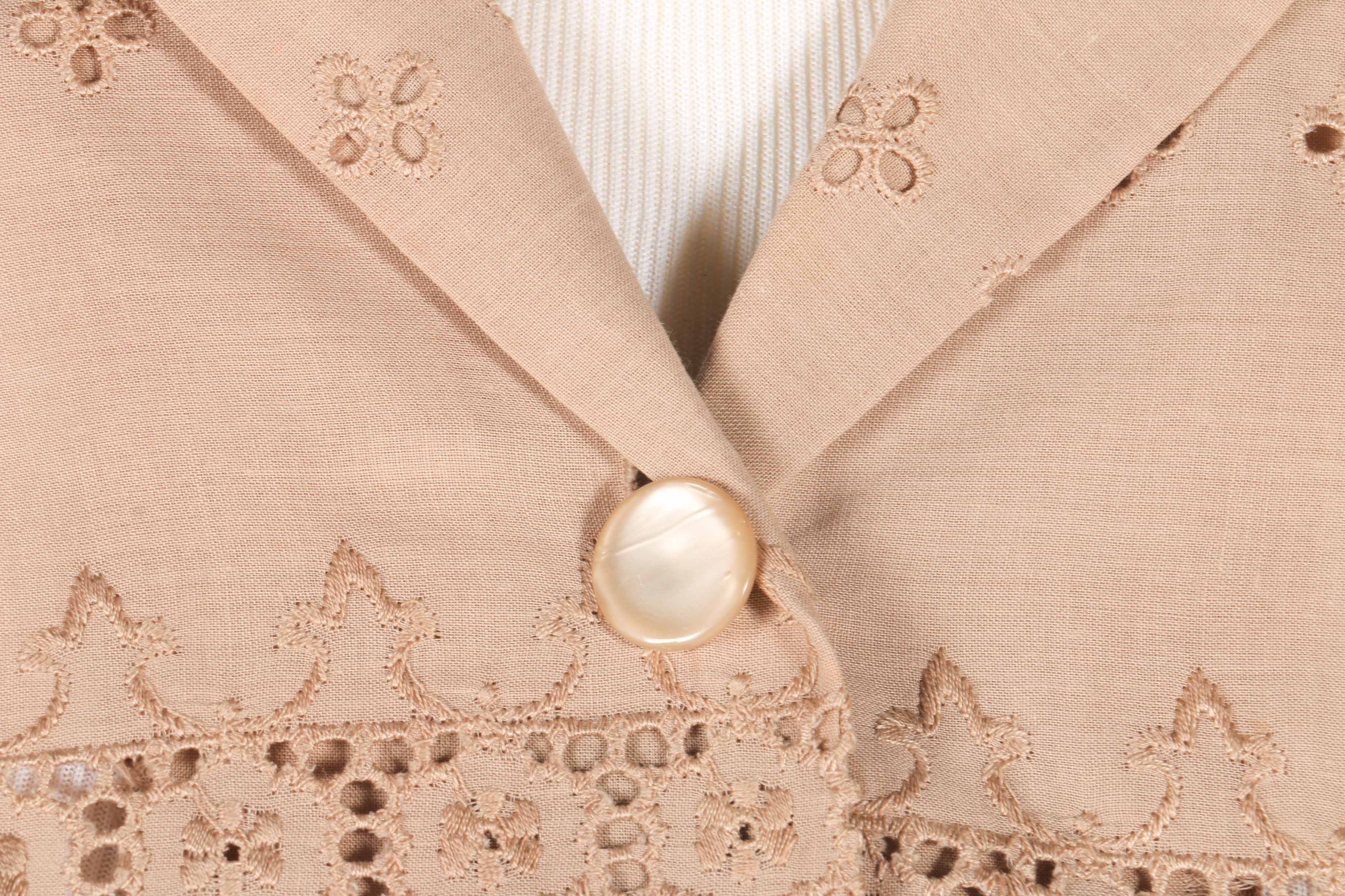 Two Vintage Beige Eyelet Dresses