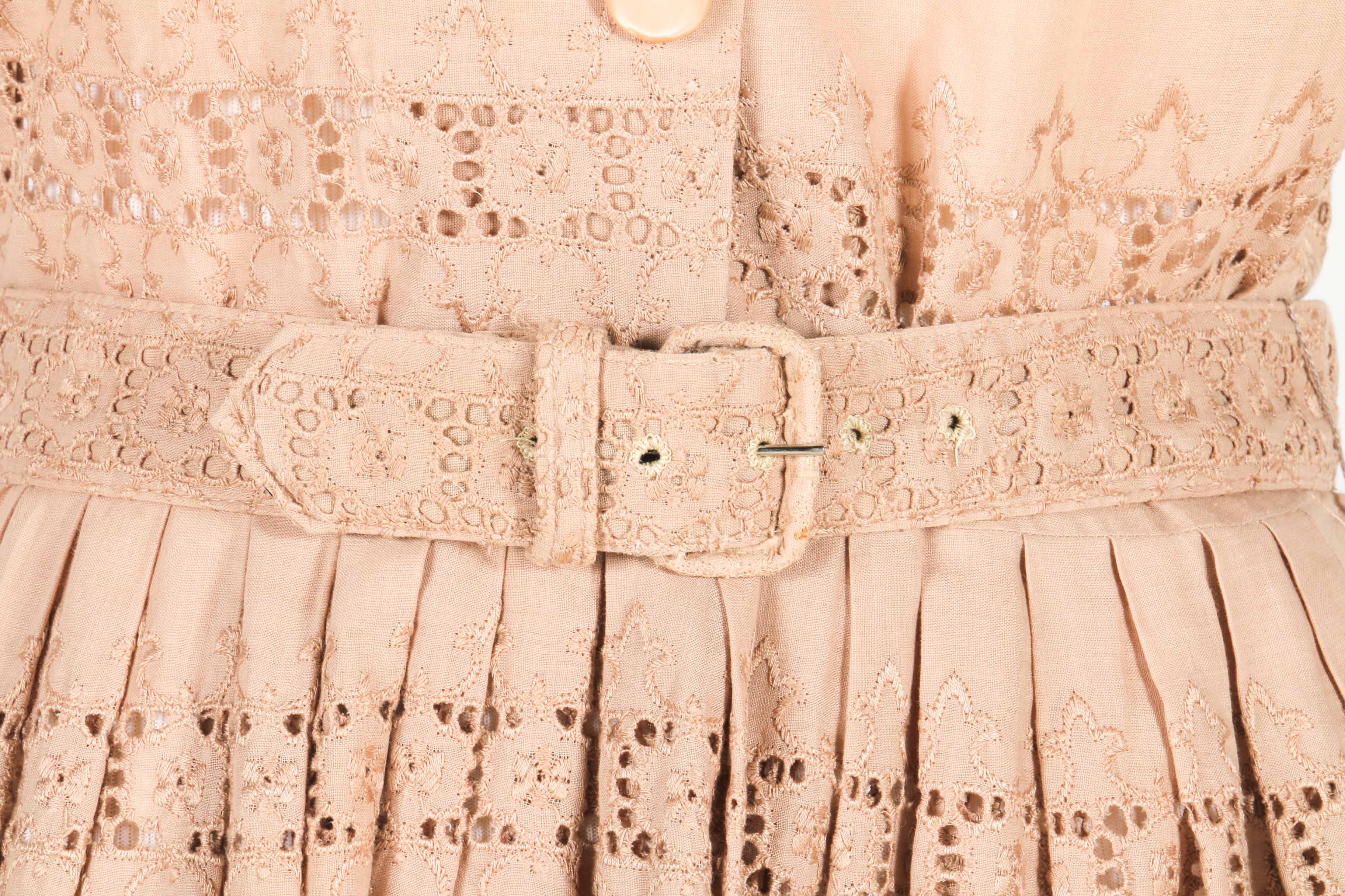 Two Vintage Beige Eyelet Dresses