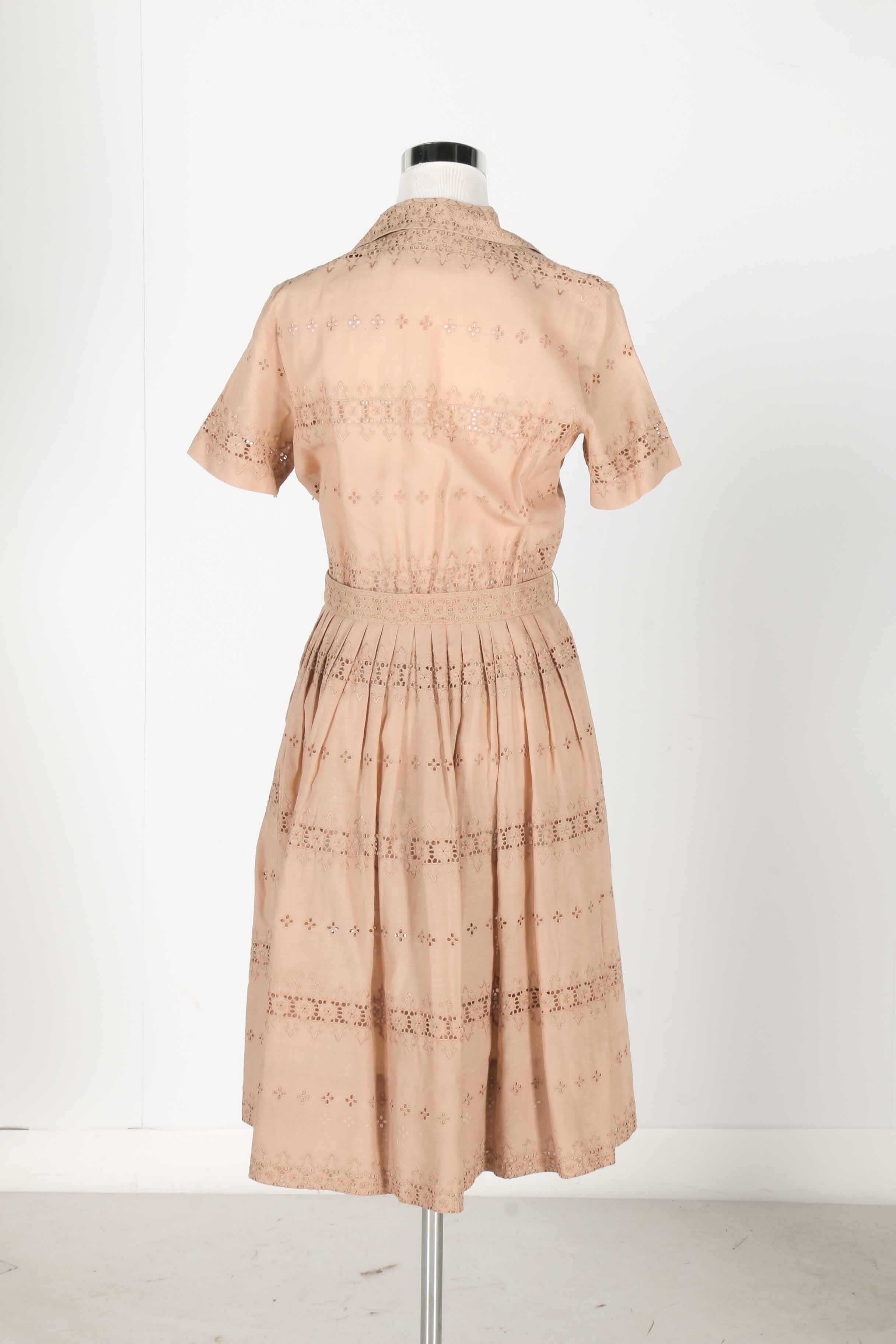 Two Vintage Beige Eyelet Dresses